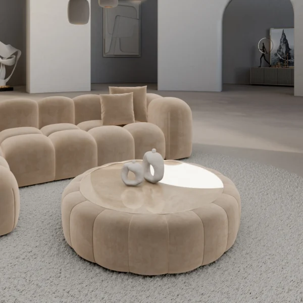 Samtstoff Couchtisch Circle Valora – Beige
