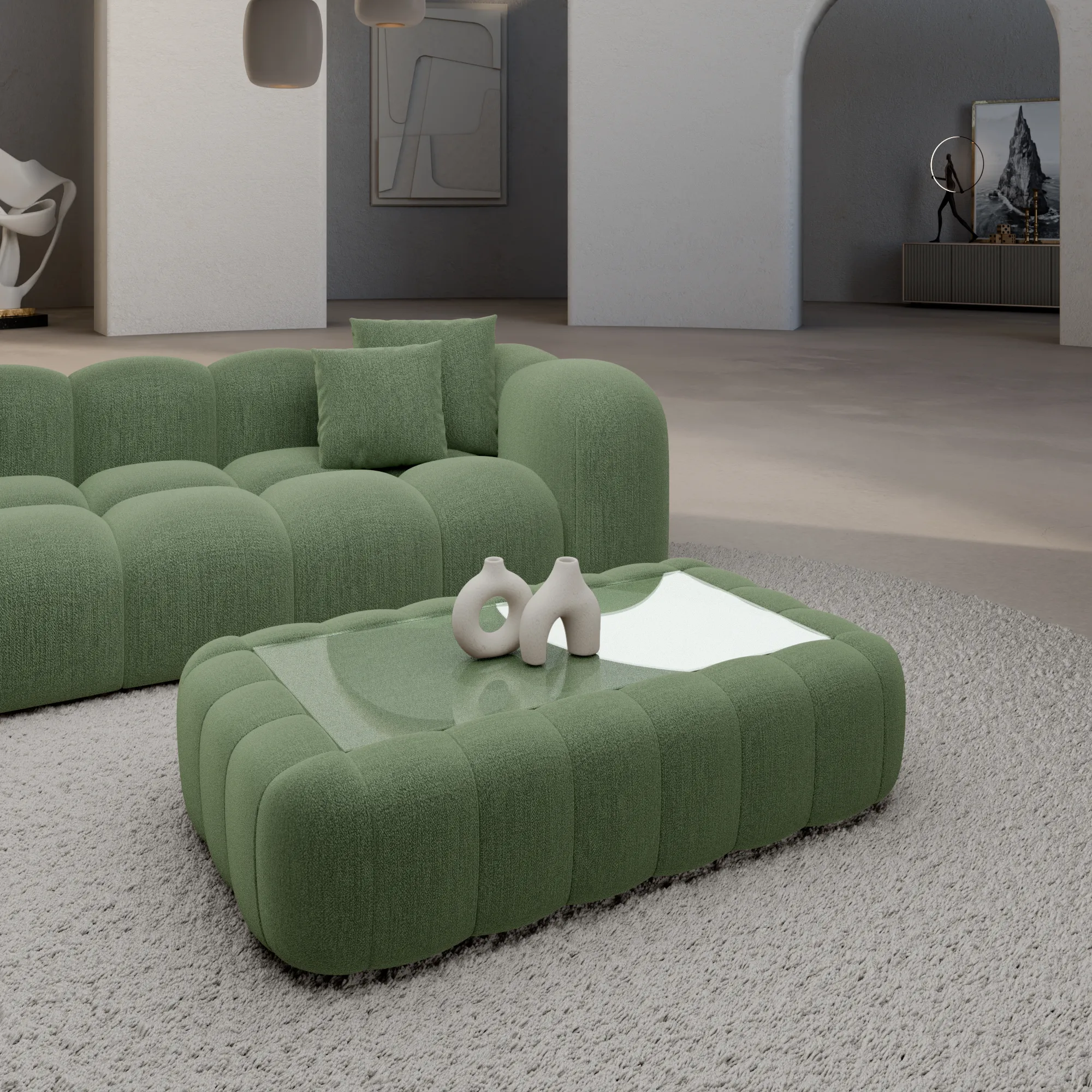 Strukturstoff Couchtisch Rectangle Valora – Green