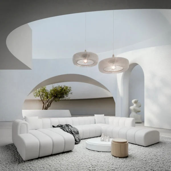 Echtleder U-Form XXL Lounge Wohnlandschaft Amoria – White Left