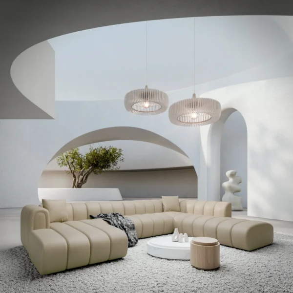 Kunstleder U-Form XXL Lounge Wohnlandschaft Amoria – Beige Left