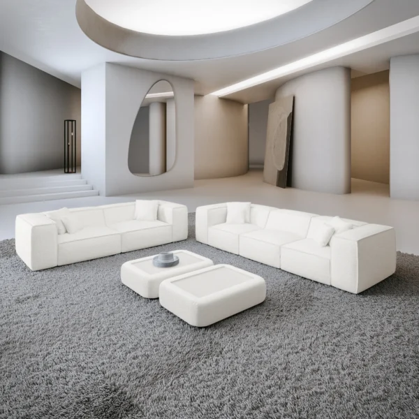 Bouclé 4-3-Sitzer Sofa Set Arelia – White