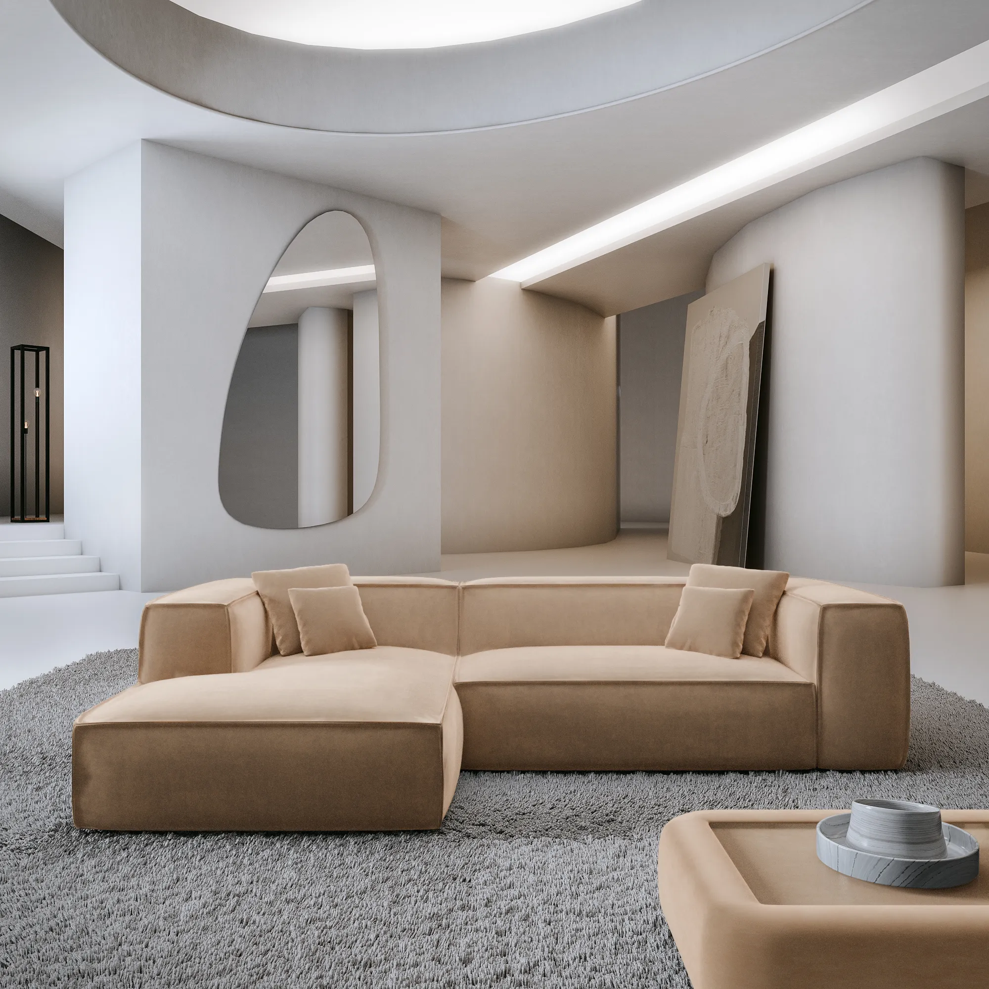 Samtstoff L-Form Sofa Arelia