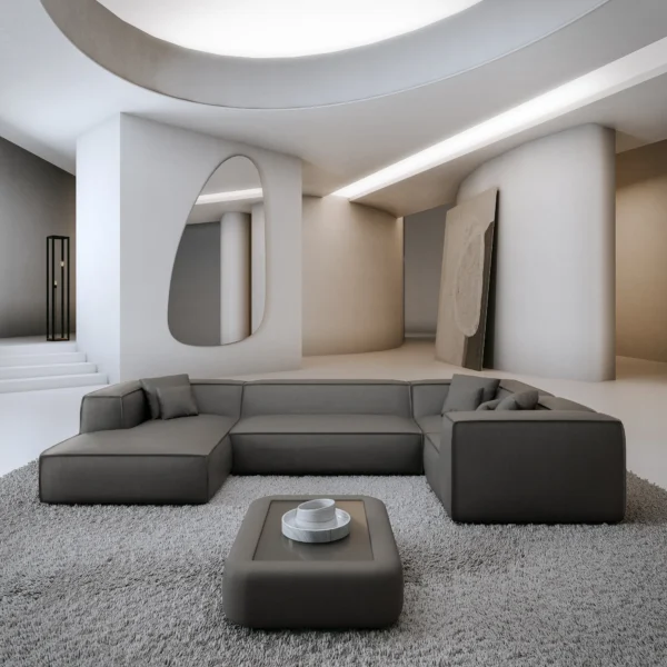 Kunstleder U-Form XL Wohnlandschaft Arelia – Dark-grey Left