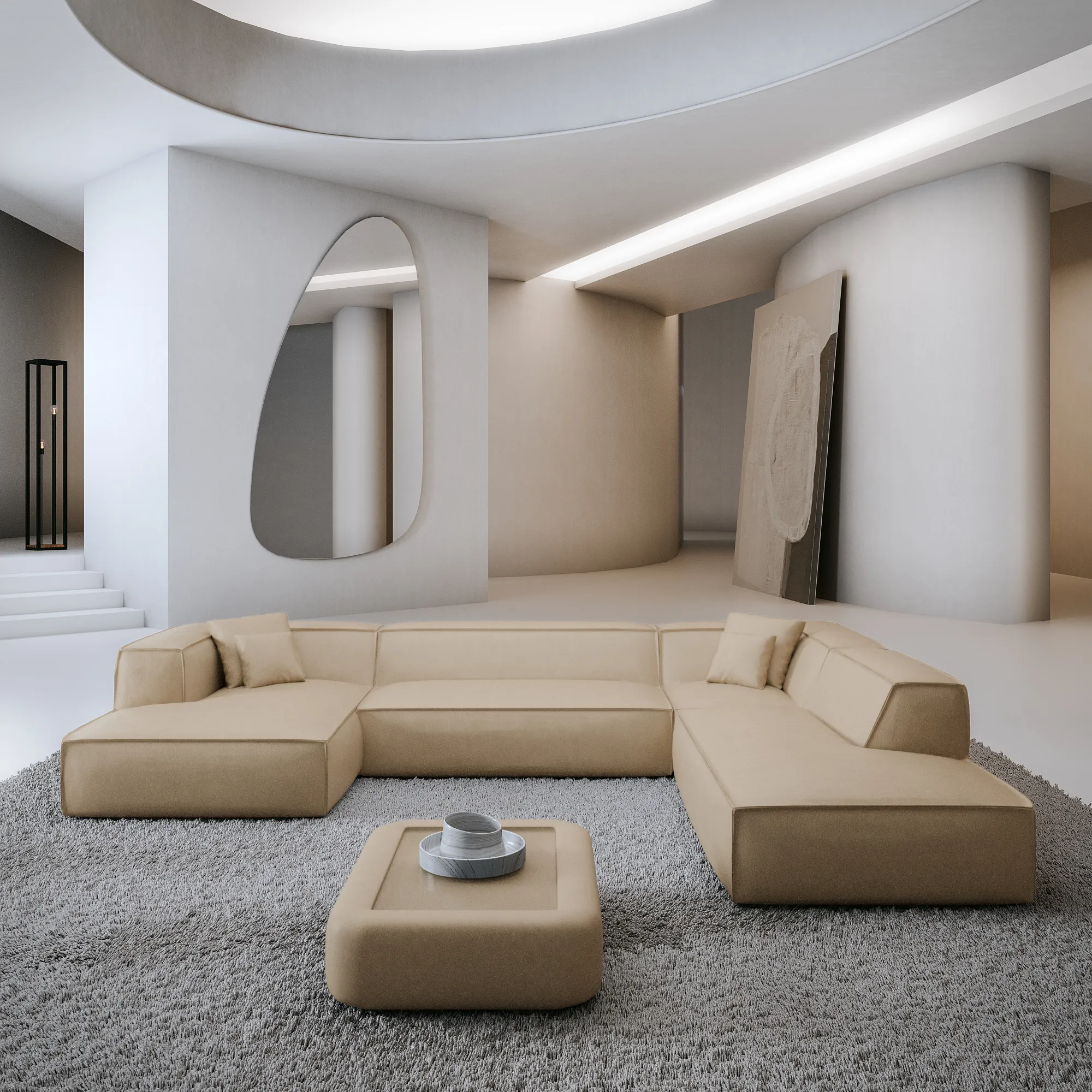 Echtleder U-Form XXL Lounge Wohnlandschaft Arelia