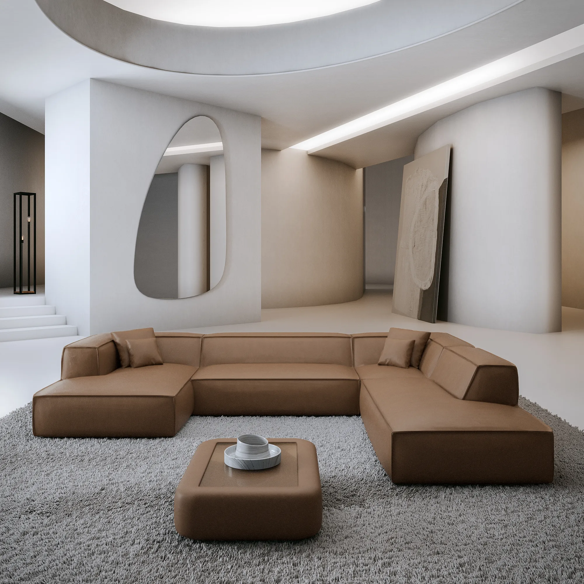 Echtleder U-Form XXL Lounge Wohnlandschaft Arelia