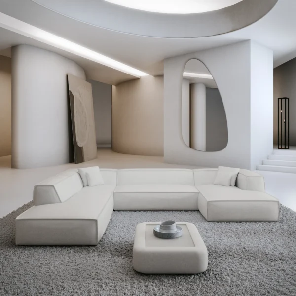 Echtleder U-Form XXL Lounge Wohnlandschaft Arelia – White Right