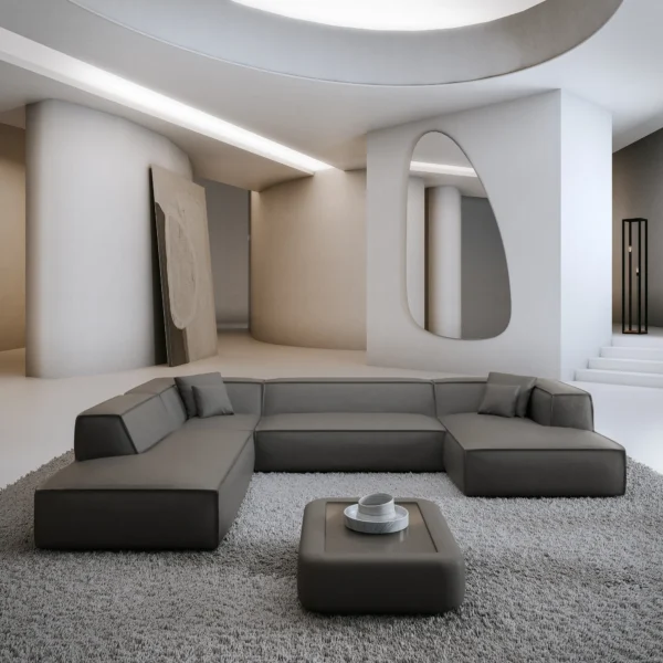 Kunstleder U-Form XXL Lounge Wohnlandschaft Arelia – Dark-grey Right