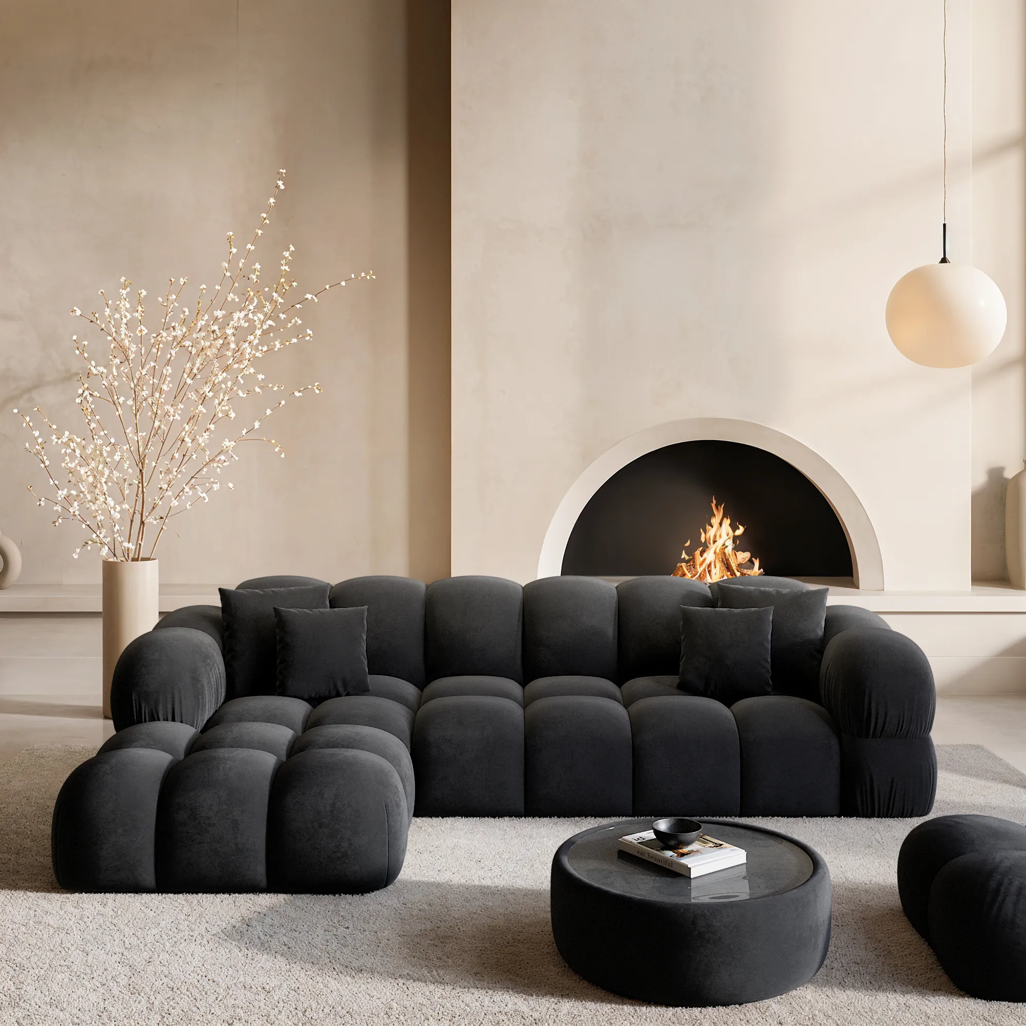 Samtstoff L-Form Sofa Avoria