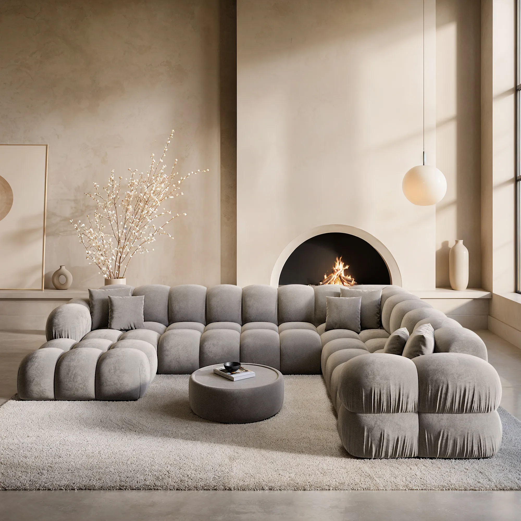Samtstoff U-Form XXL Wohnlandschaft Avoria – Bild 21