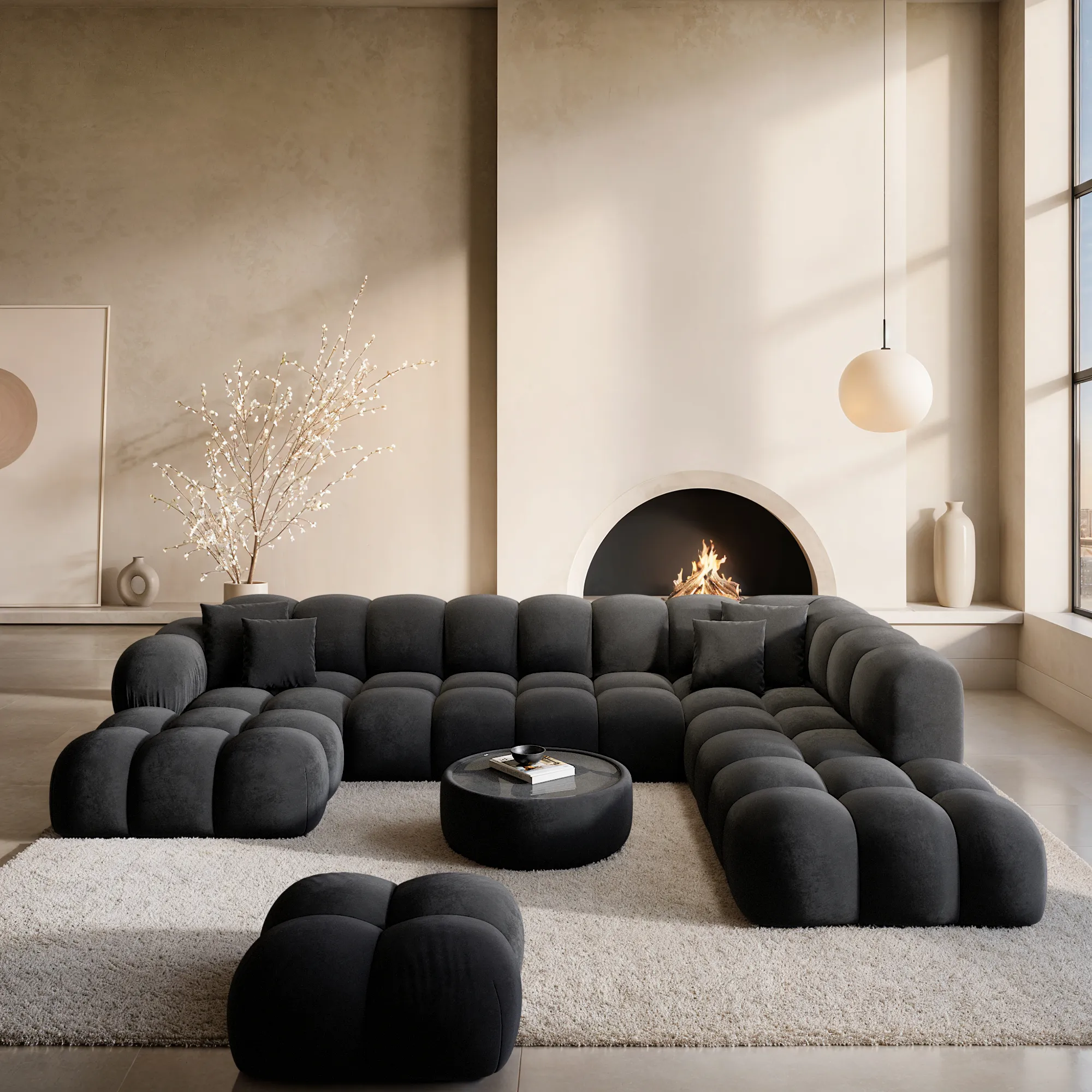 Samtstoff U-Form XXL Lounge Wohnlandschaft Avoria – Bild 20