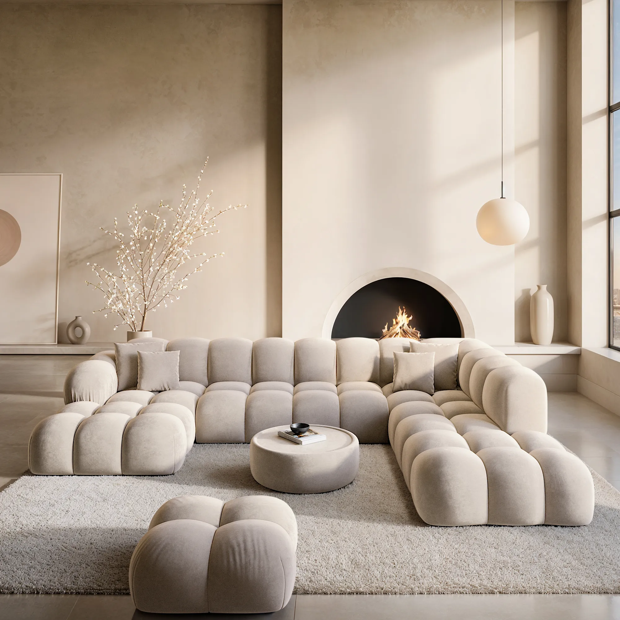 Samtstoff U-Form XXL Lounge Wohnlandschaft Avoria – Bild 22