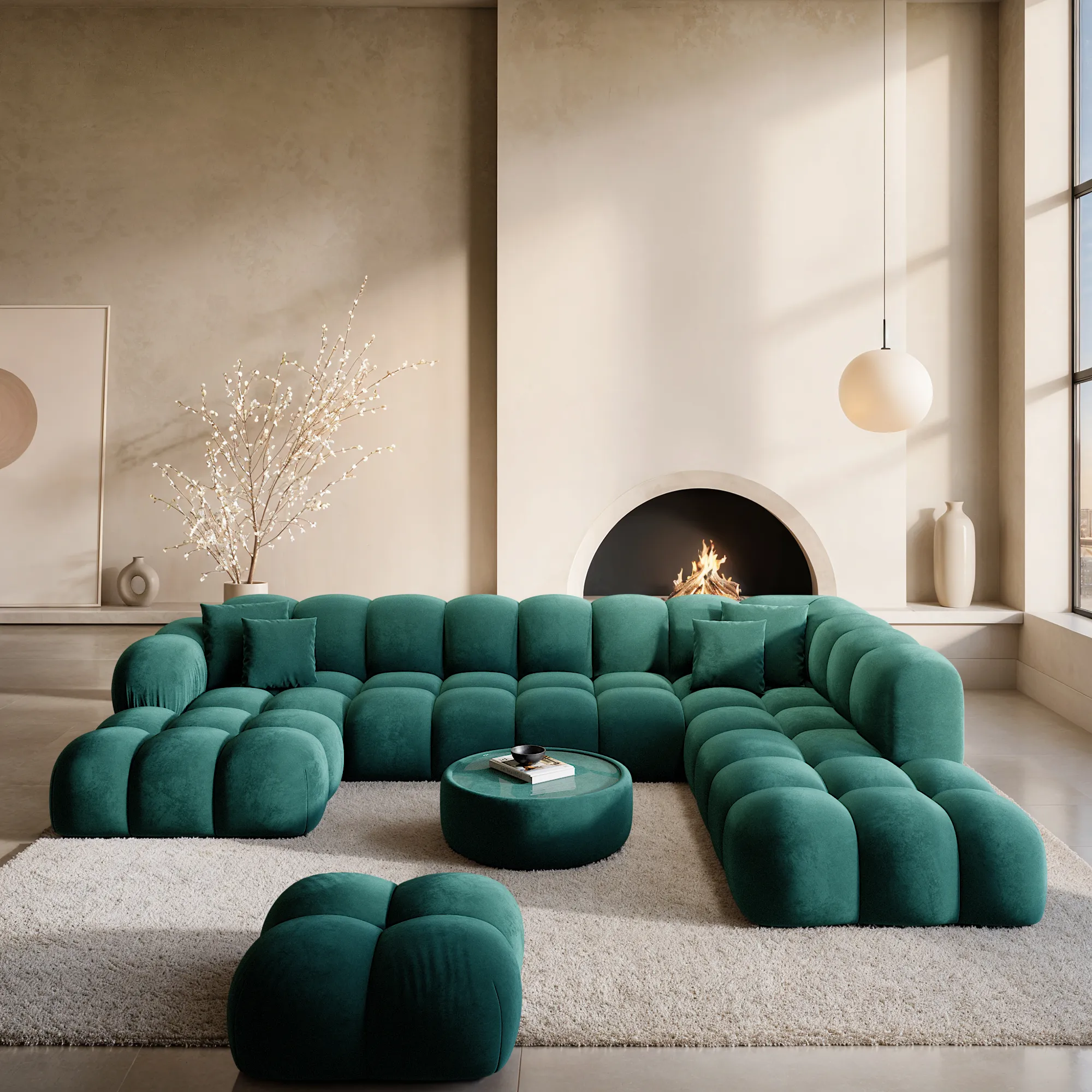 Samtstoff U-Form XXL Lounge Wohnlandschaft Avoria – Bild 24