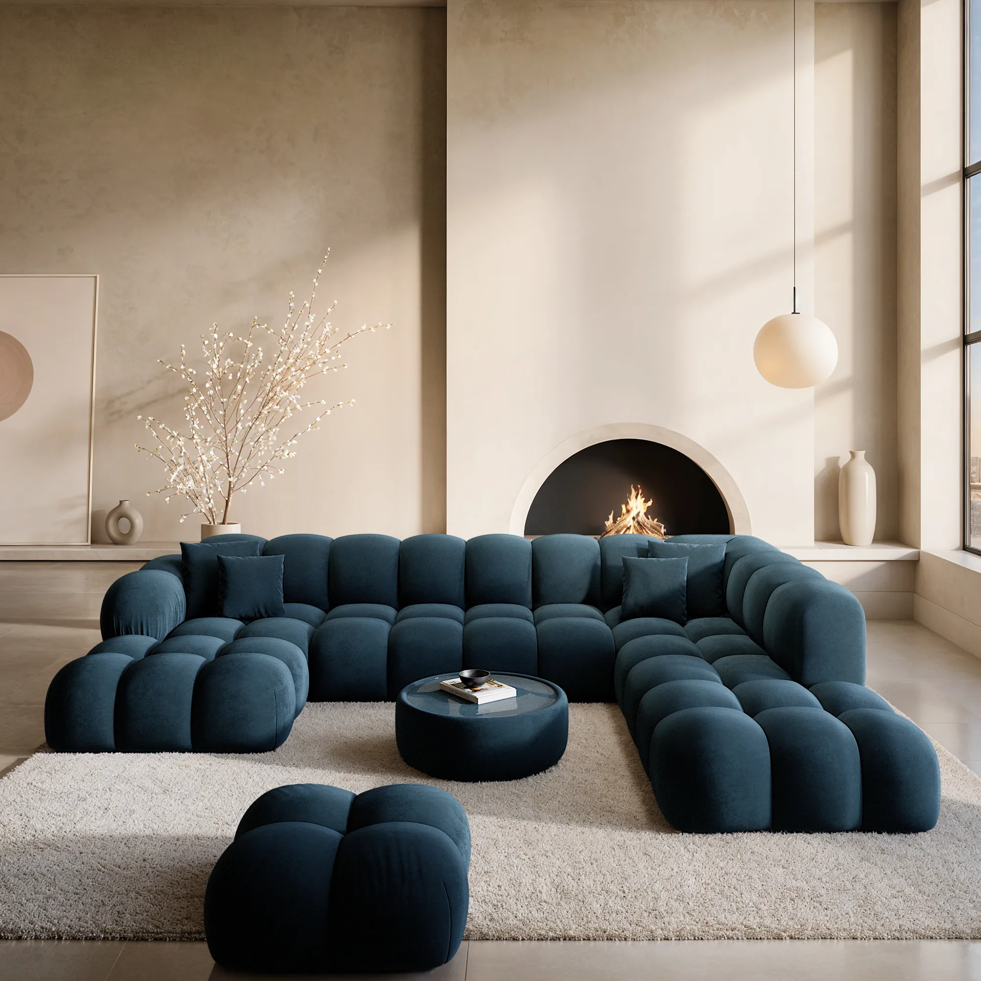 Samtstoff U-Form XXL Lounge Wohnlandschaft Avoria – Bild 2