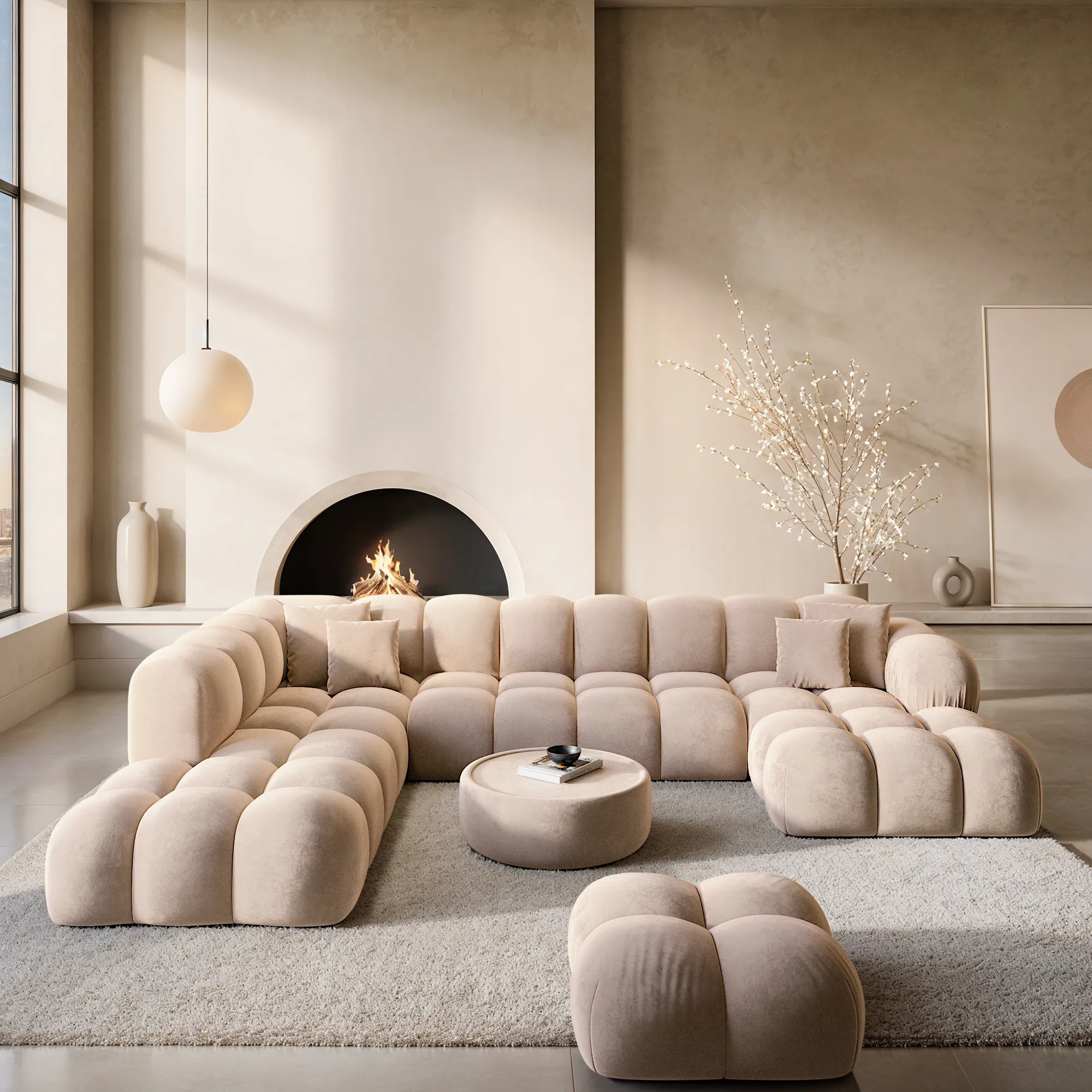Samtstoff U-Form XXL Lounge Wohnlandschaft Avoria – Bild 7