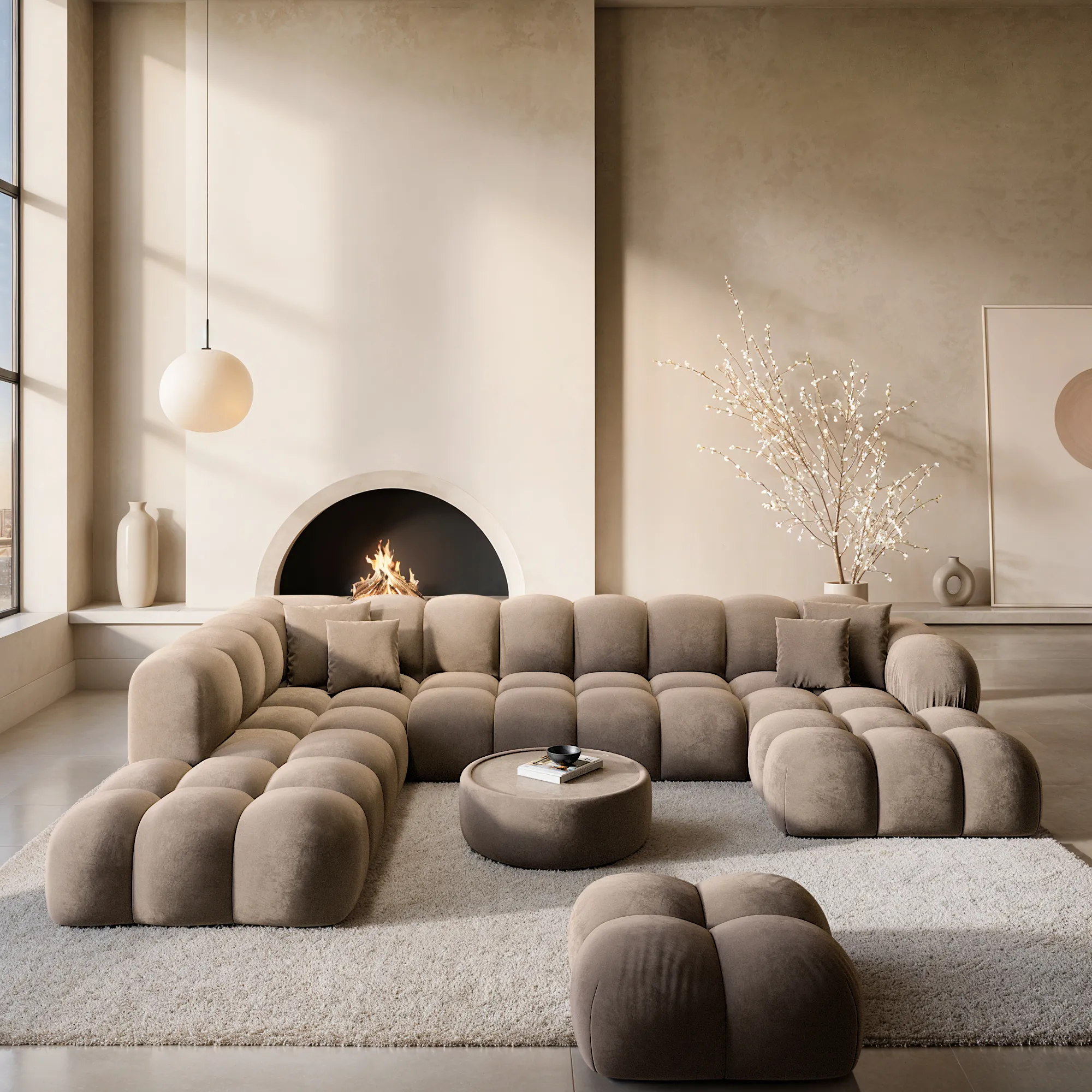 Samtstoff U-Form XXL Lounge Wohnlandschaft Avoria – Bild 9