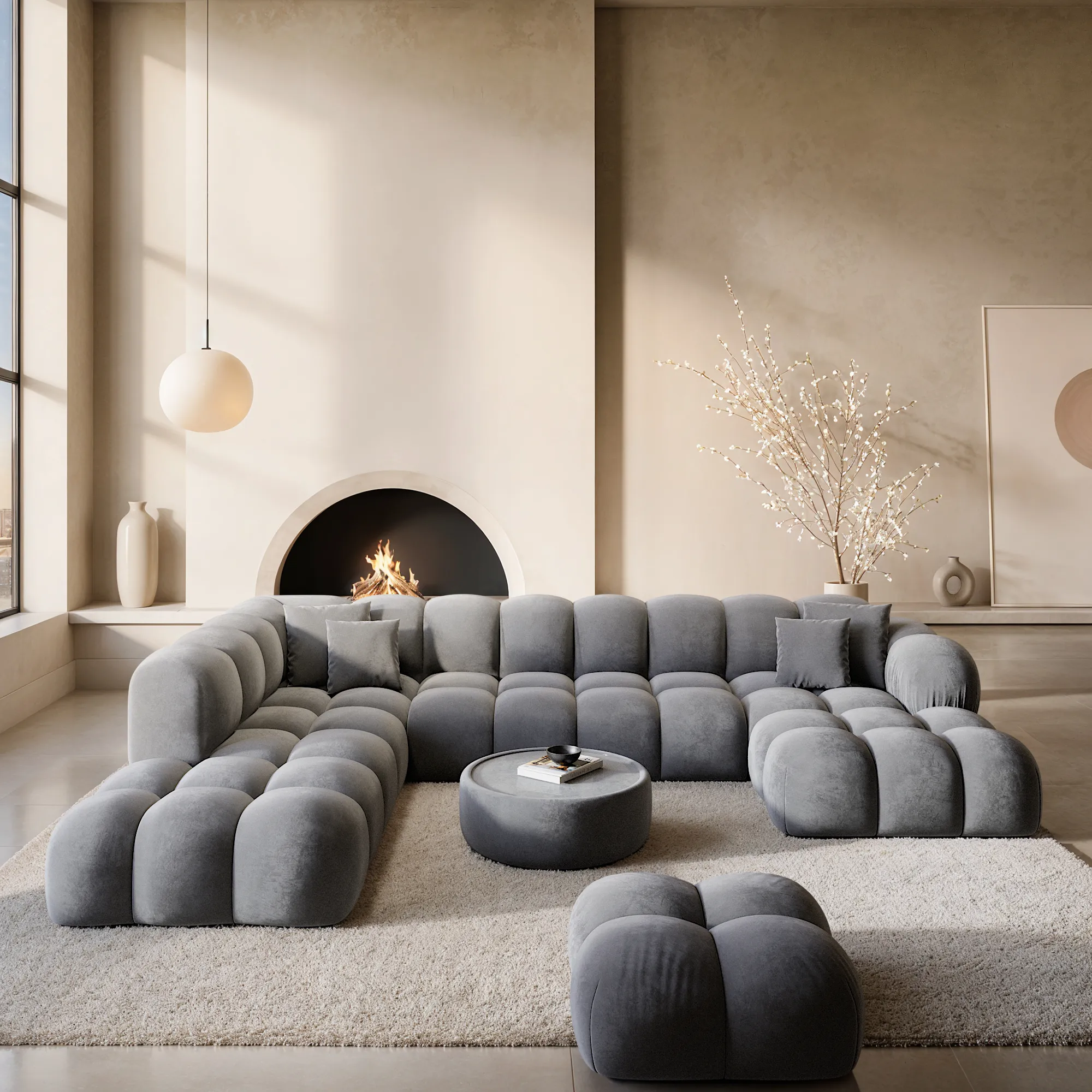 Samtstoff U-Form XXL Lounge Wohnlandschaft Avoria – Bild 11