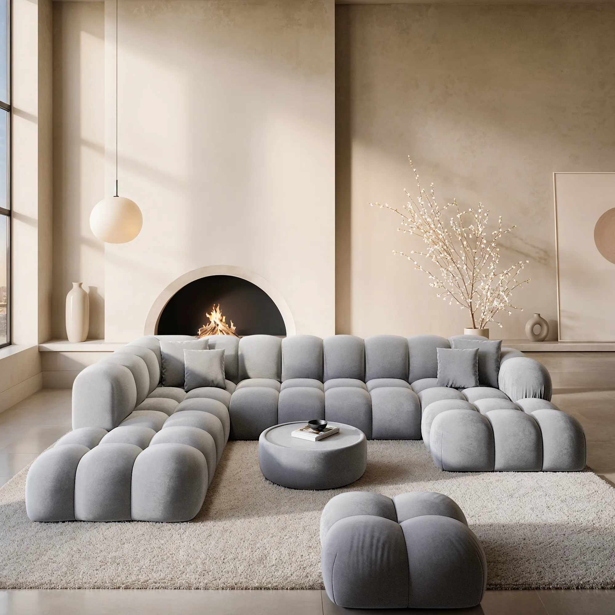 Samtstoff U-Form XXL Lounge Wohnlandschaft Avoria – Bild 13