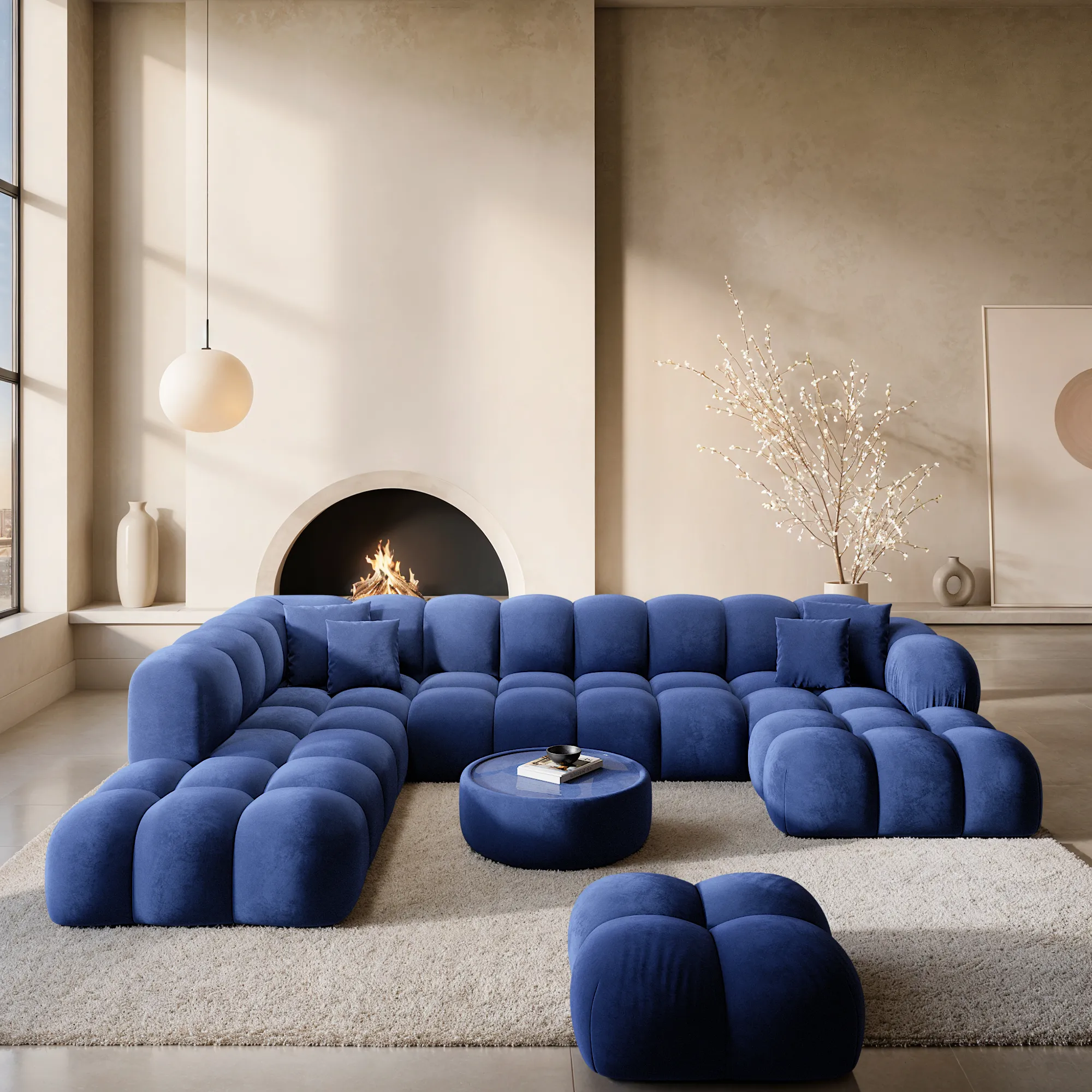 Samtstoff U-Form XXL Lounge Wohnlandschaft Avoria – Bild 16
