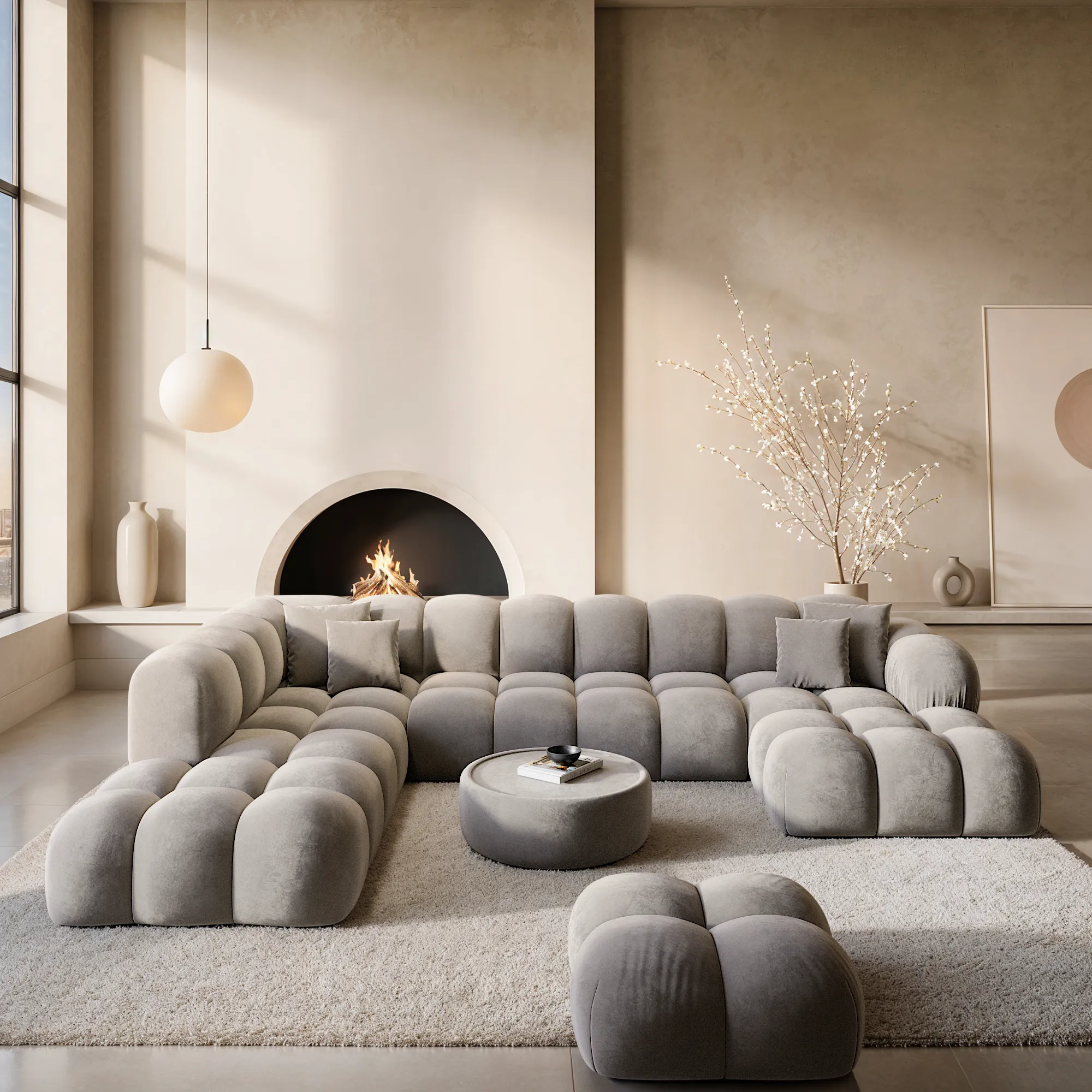 Samtstoff U-Form XXL Lounge Wohnlandschaft Avoria – Bild 18