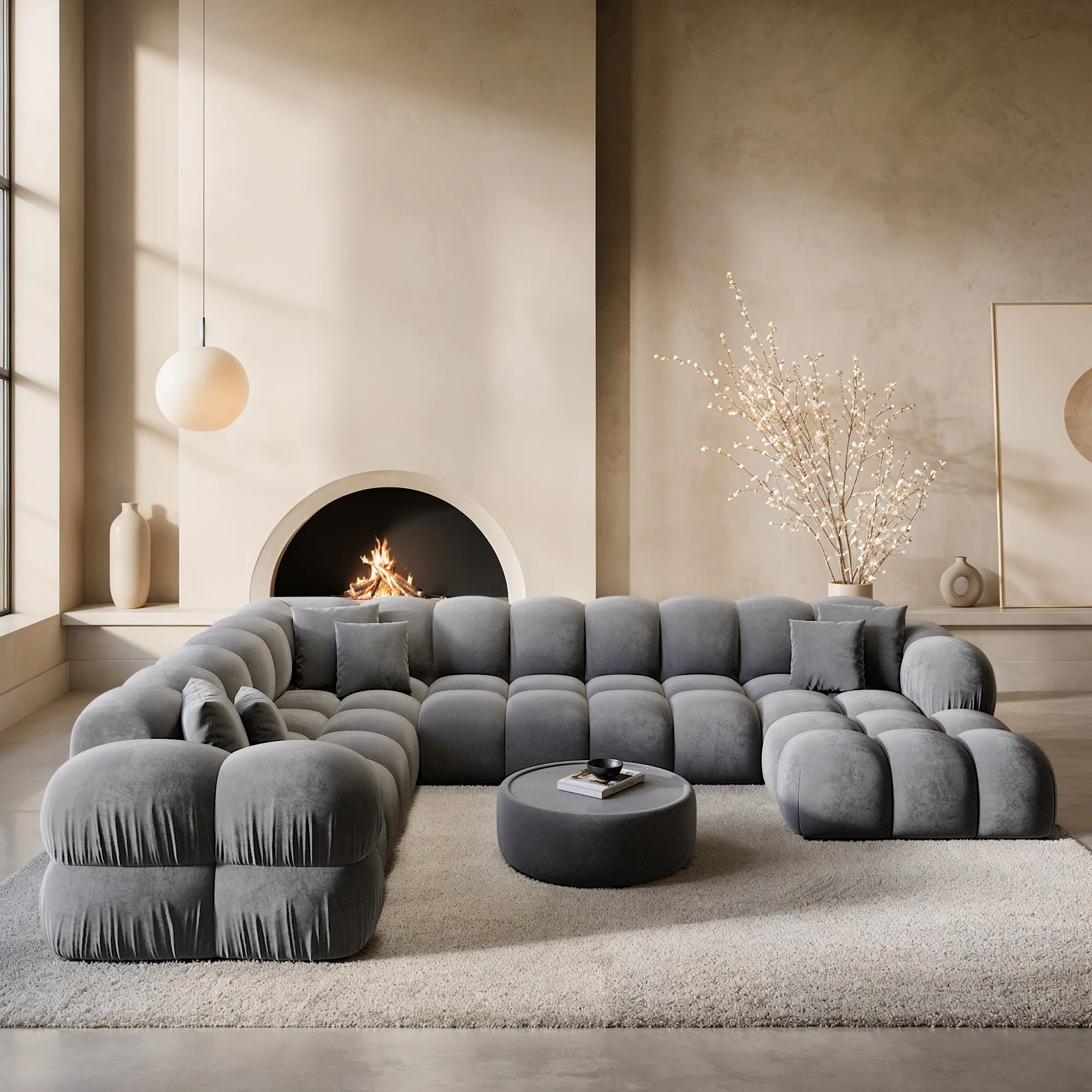Samtstoff U-Form XXL Wohnlandschaft Avoria – Bild 2