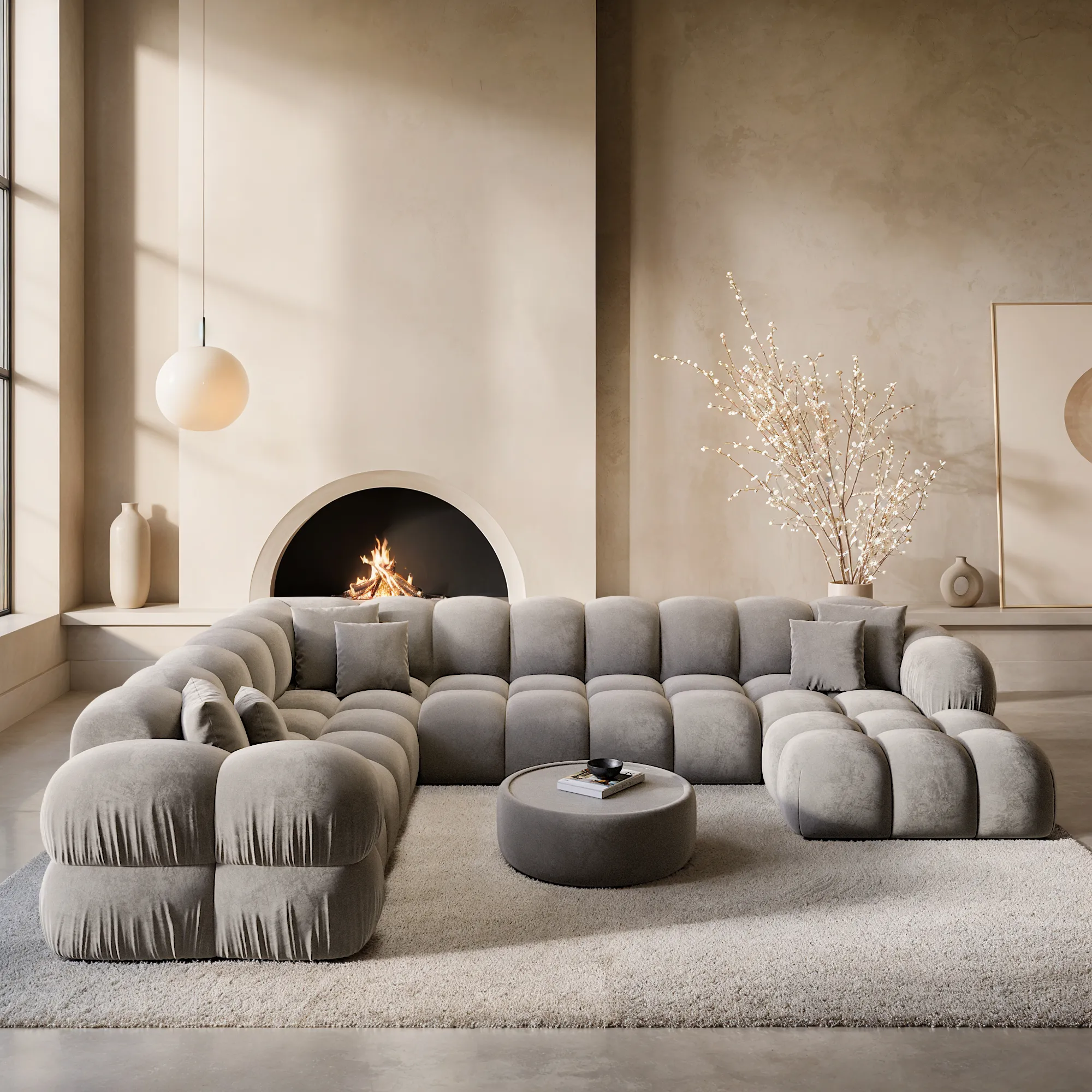 Samtstoff U-Form XXL Wohnlandschaft Avoria – Bild 9