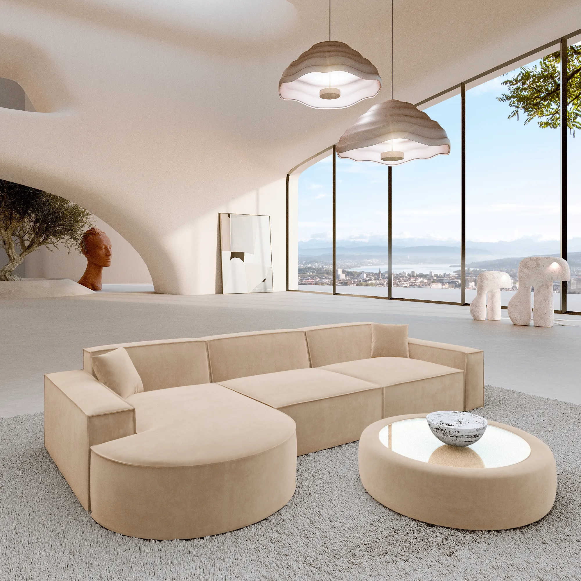 Samtstoff L-Form Sofa Brevia