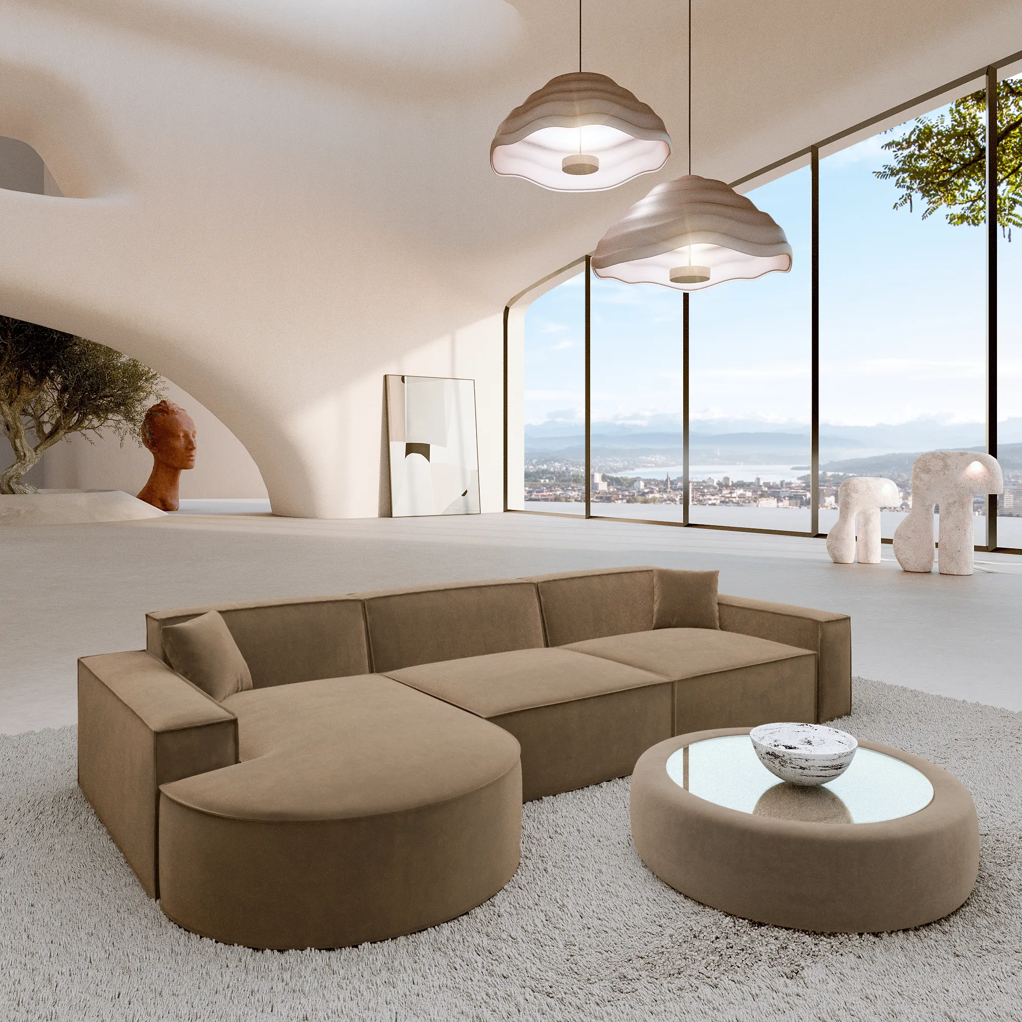 Samtstoff L-Form Sofa Brevia