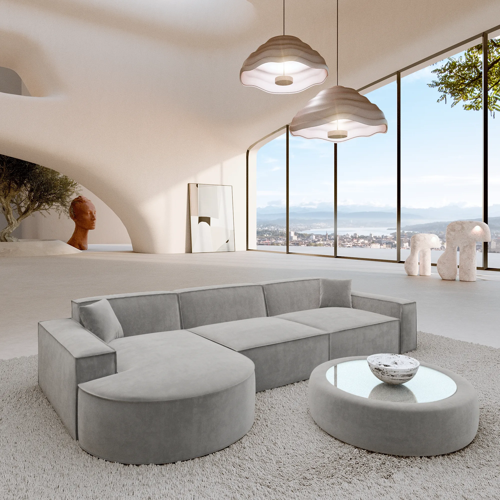 Samtstoff L-Form Sofa Brevia