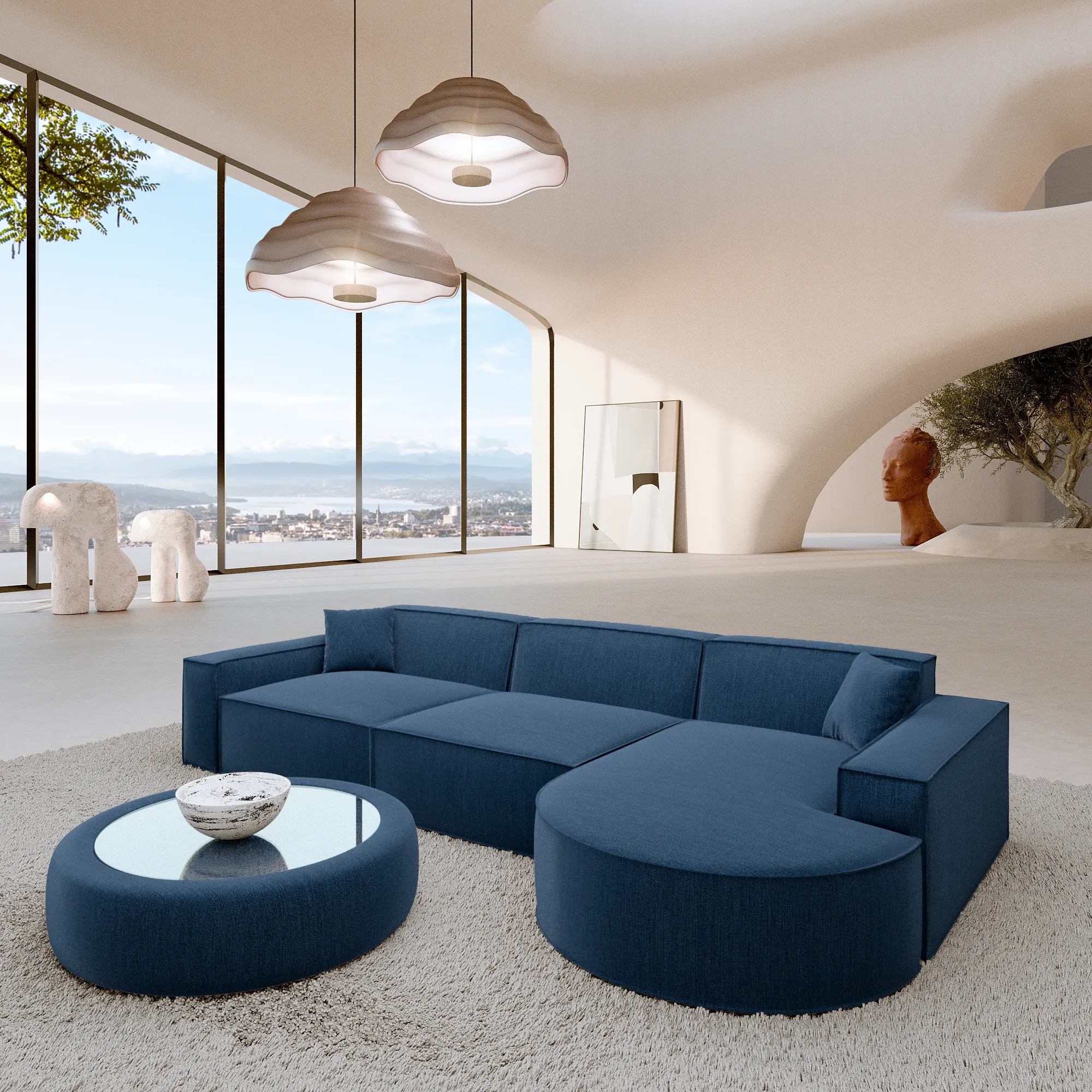 Strukturstoff L-Form Sofa Brevia – Dark-blue Right