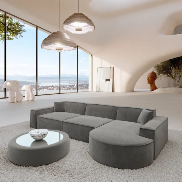 Samtstoff L-Form Sofa Brevia – Dark-grey Right