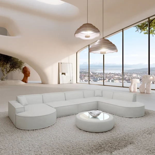 Echtleder U-Form XL Lounge Wohnlandschaft Brevia – White Left