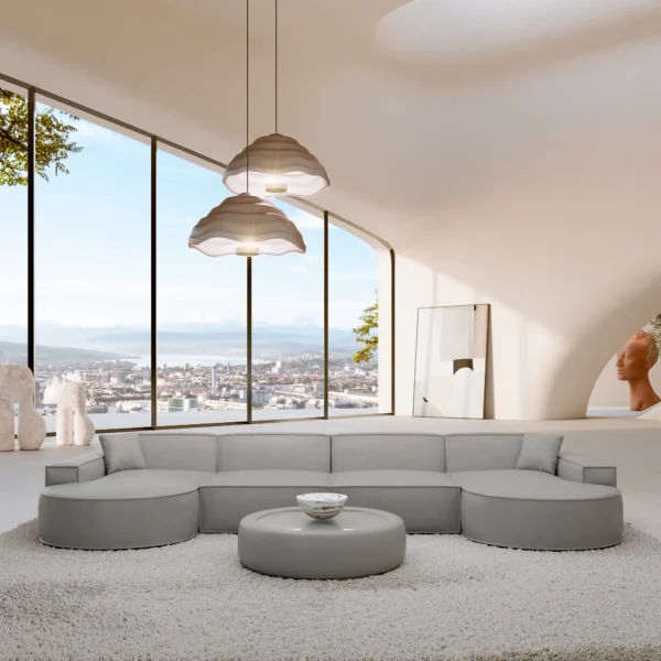 Kunstleder U-Form XL Panorama Sofa Brevia – Light-grey