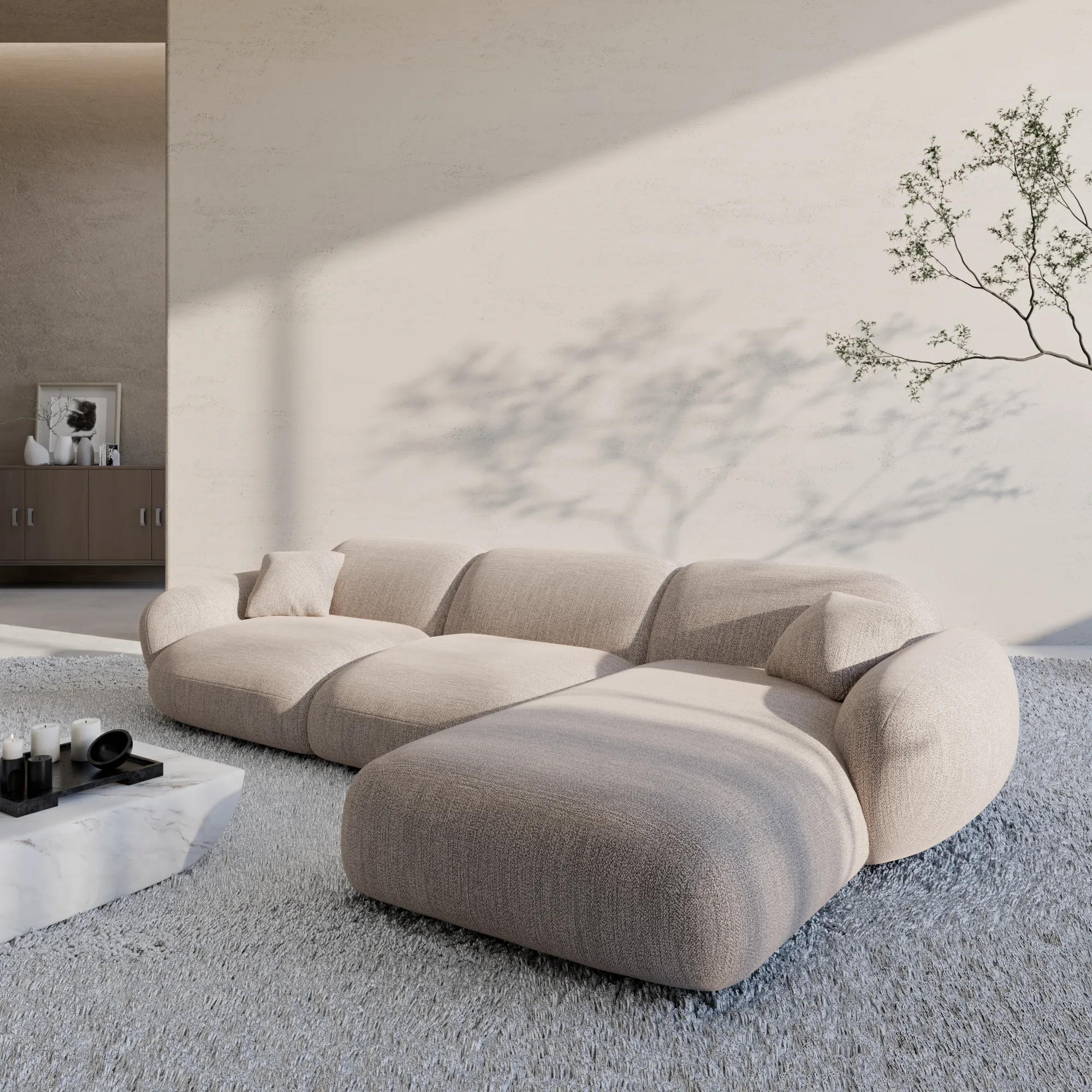 Strukturstoff L-Form Sofa Elara – Bild 7