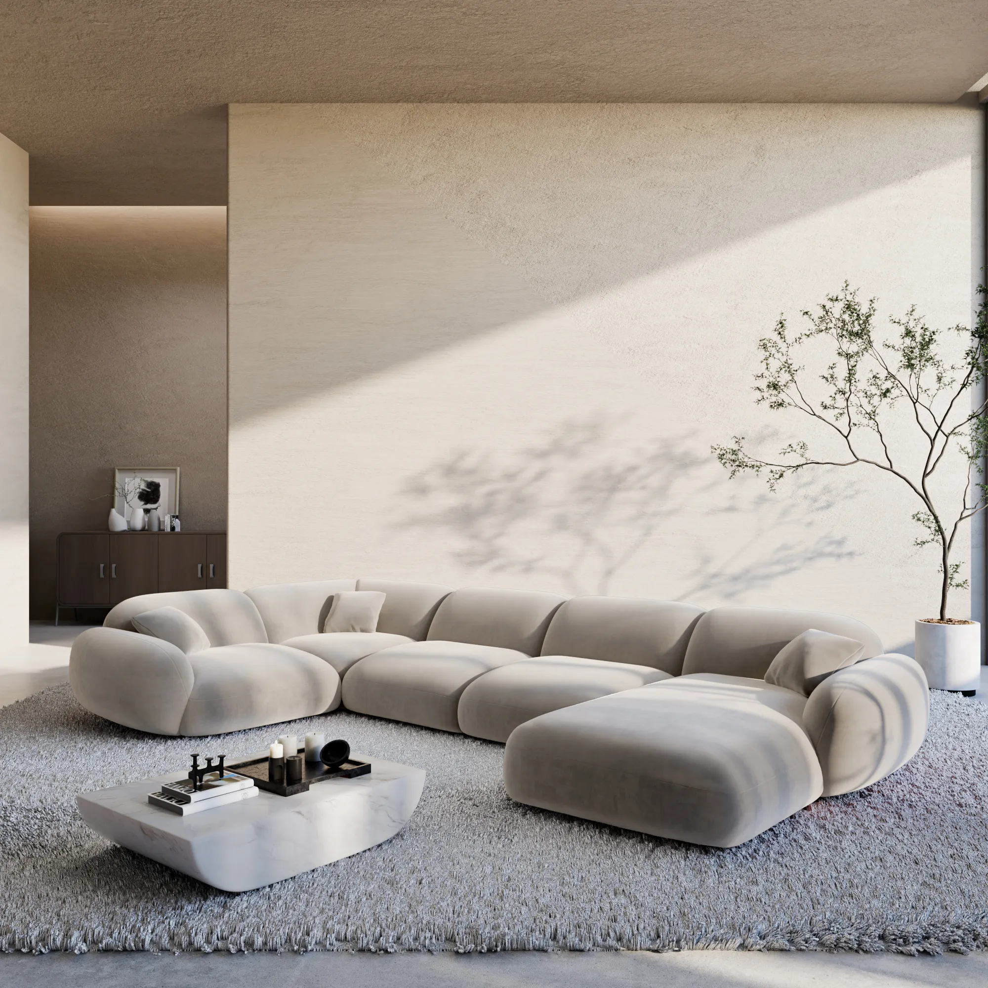 Samtstoff U-Form XL Wohnlandschaft Elara