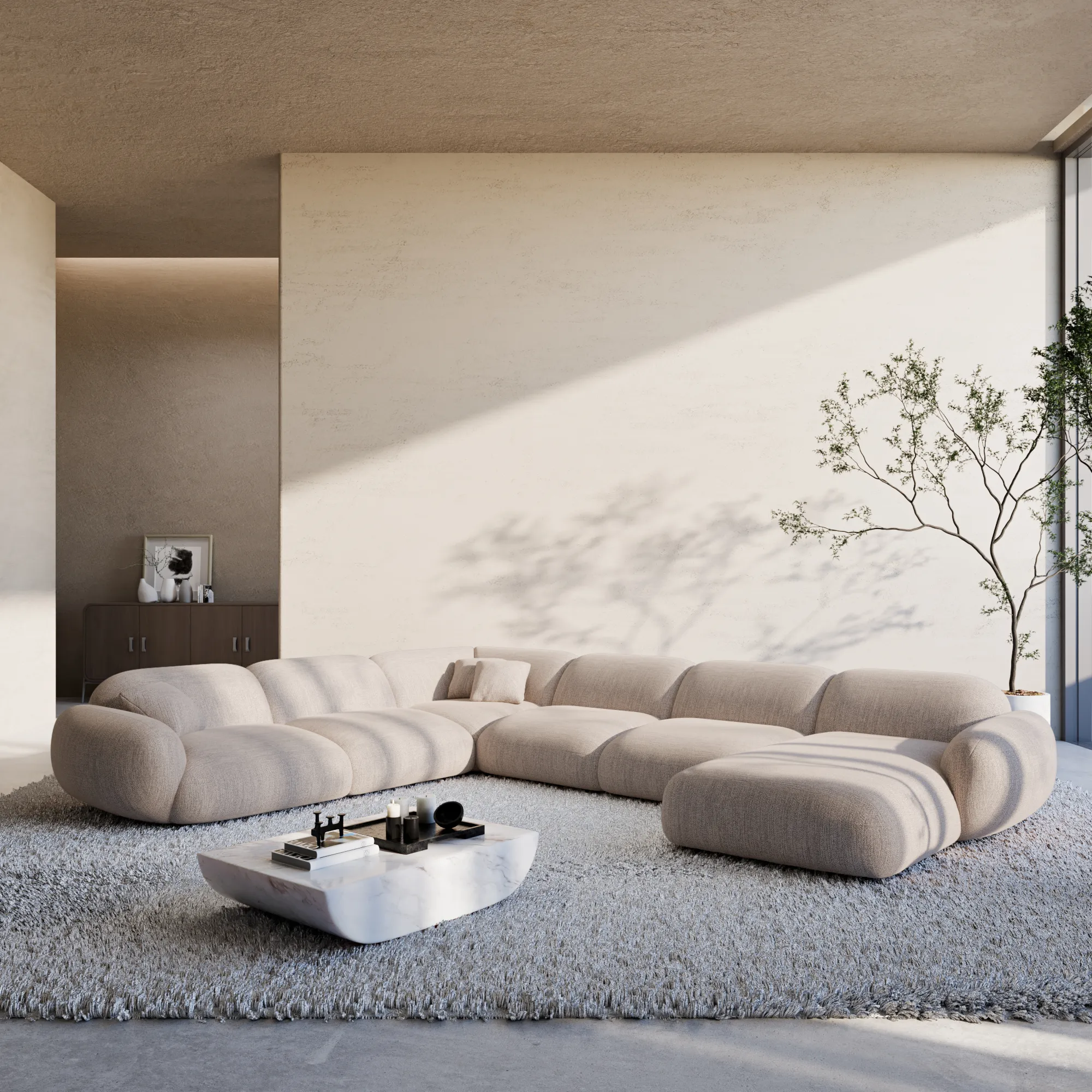 Strukturstoff U-Form XXL Wohnlandschaft Elara