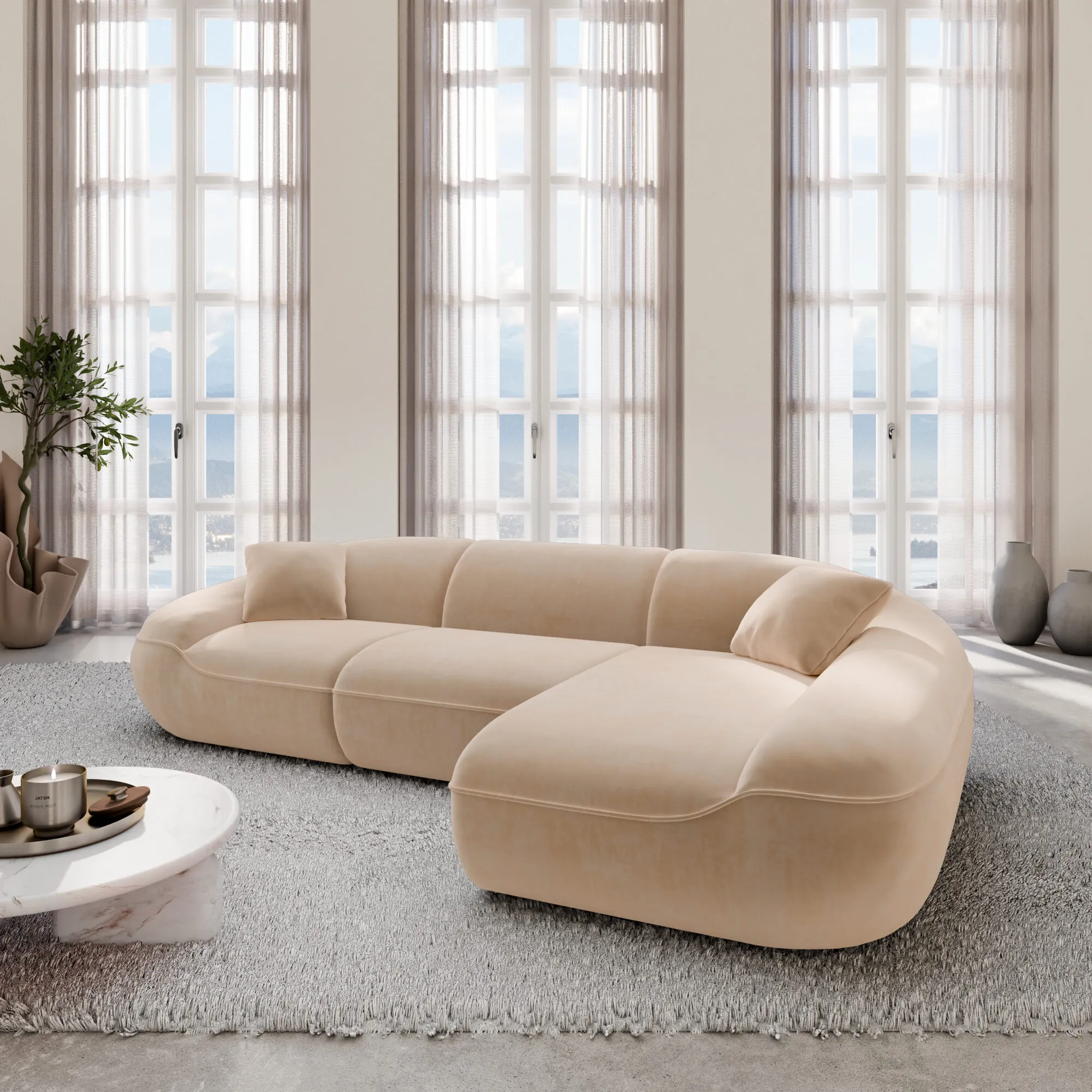 Samtstoff L-Form Sofa Levina – Bild 21