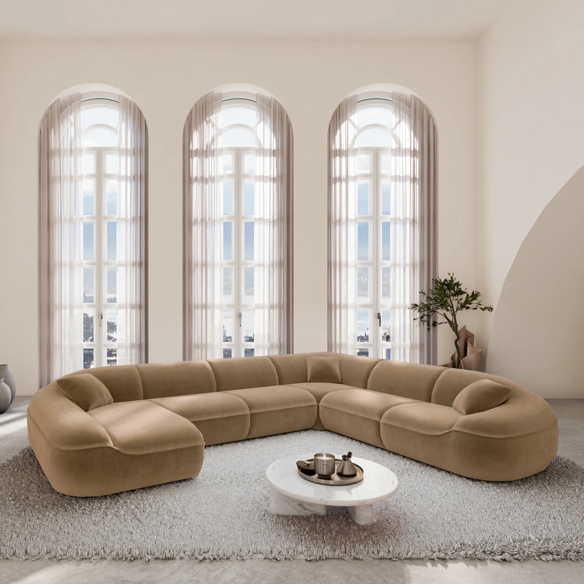 Samtstoff U-Form XXL Wohnlandschaft Levina – Bild 17