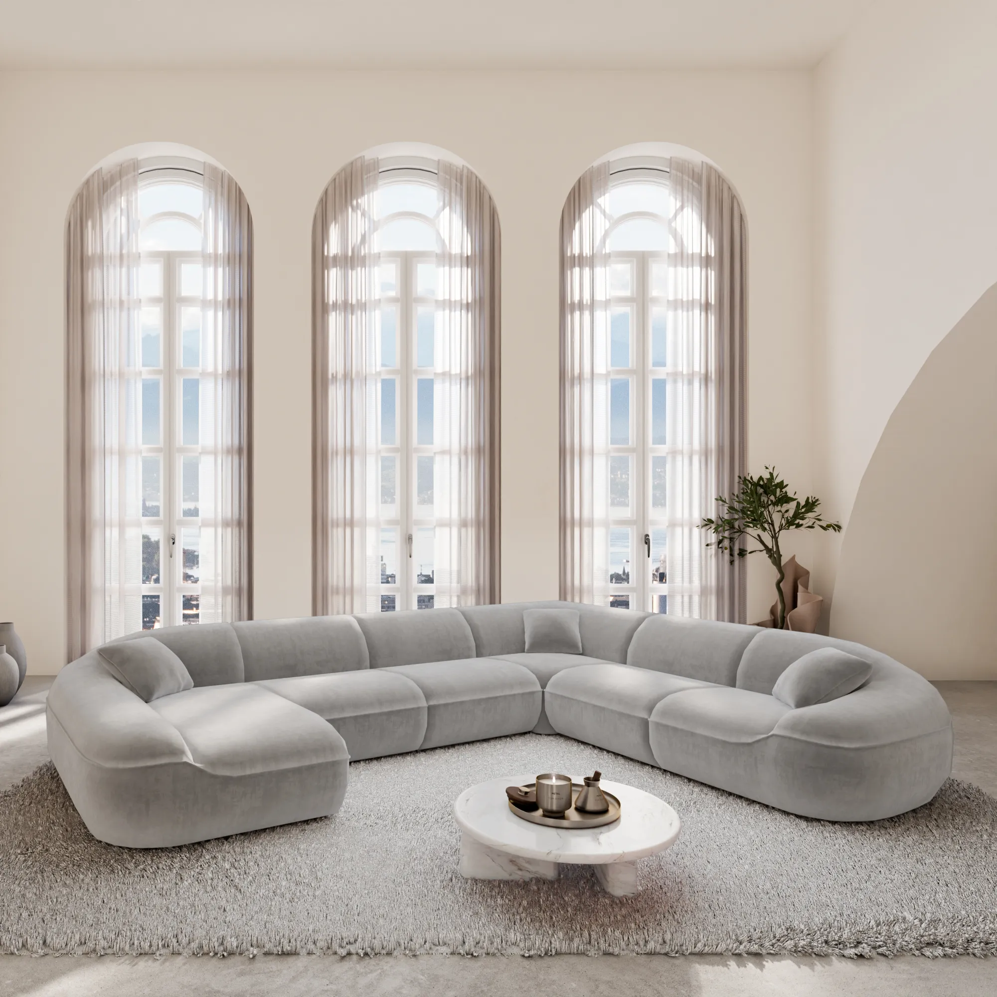 Samtstoff U-Form XXL Wohnlandschaft Levina – Bild 21