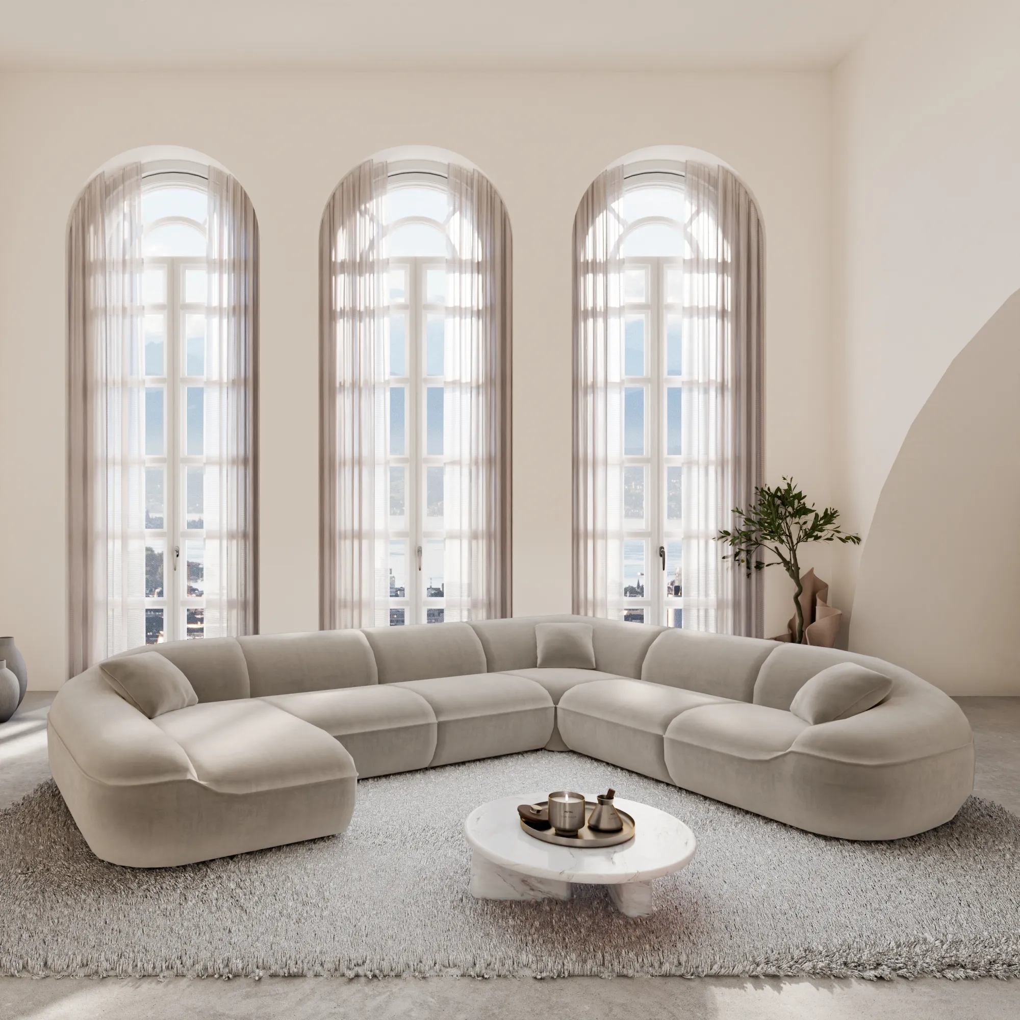 Samtstoff U-Form XXL Wohnlandschaft Levina