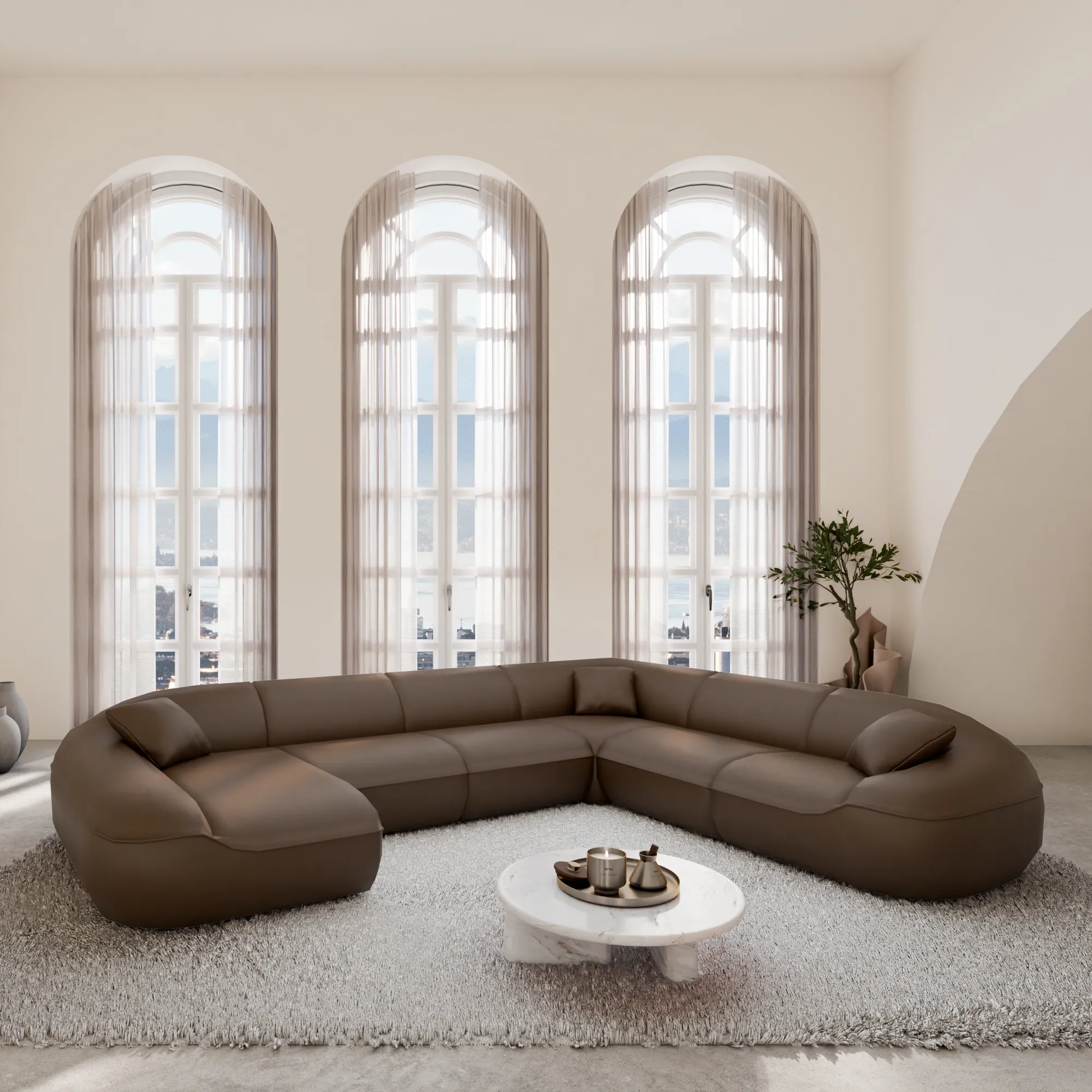 Echtleder U-Form XXL Wohnlandschaft Levina – Bild 6