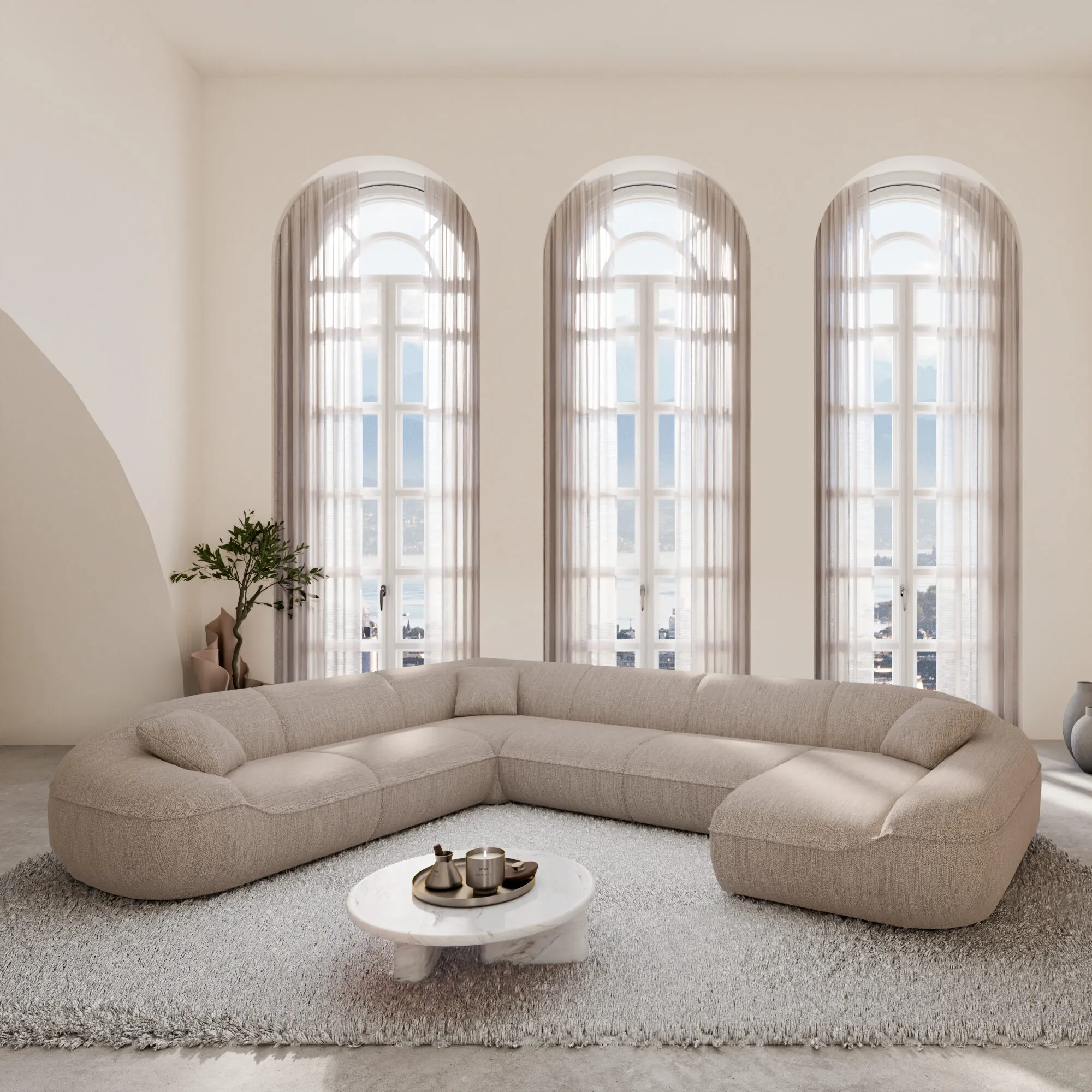 Strukturstoff U-Form XXL Wohnlandschaft Levina