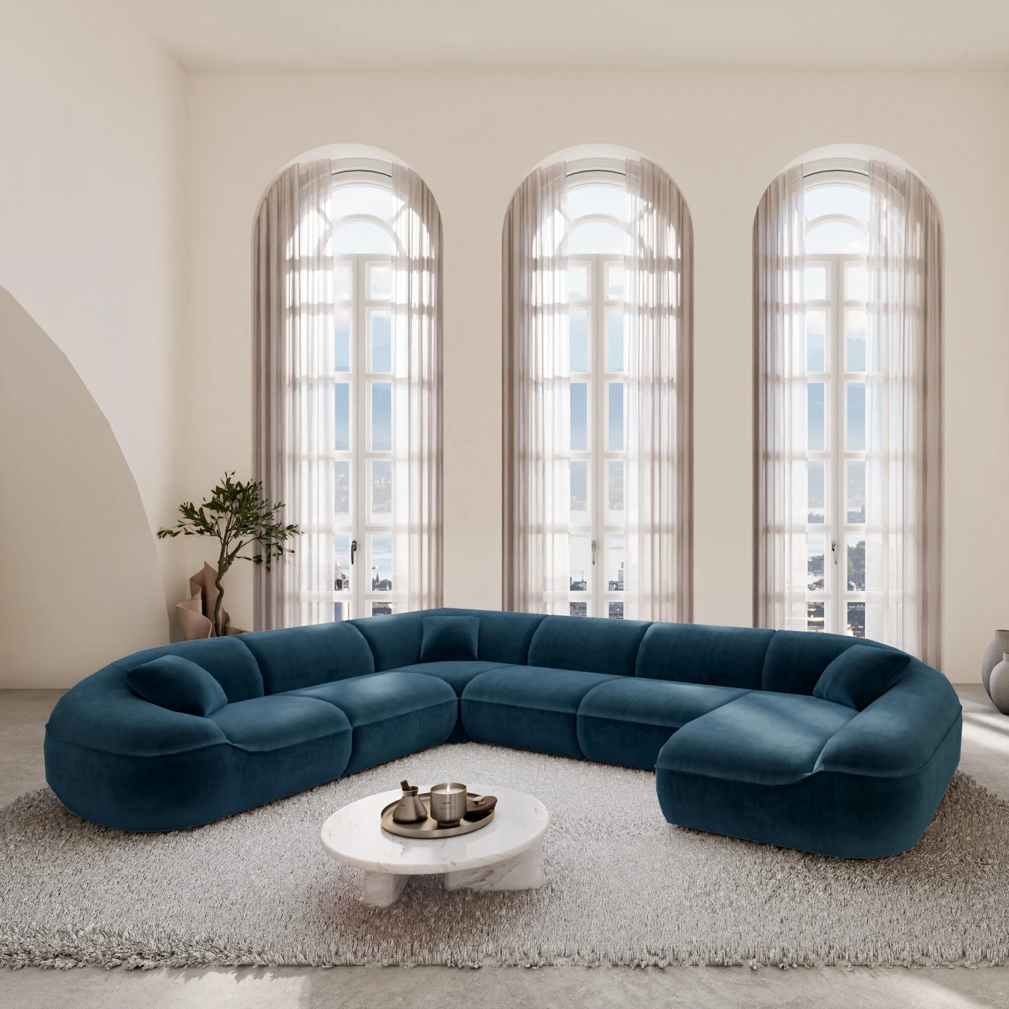 Samtstoff U-Form XXL Wohnlandschaft Levina – Bild 10