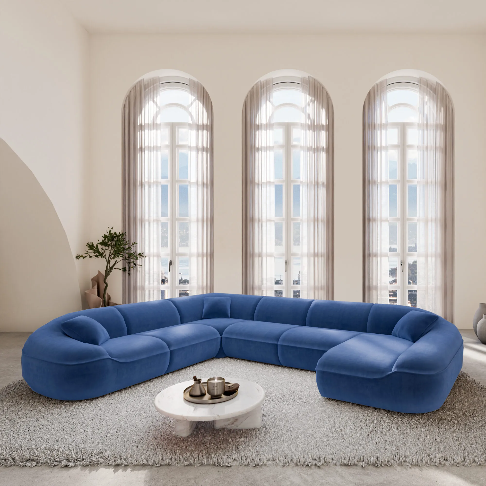 Samtstoff U-Form XXL Wohnlandschaft Levina – Bild 12