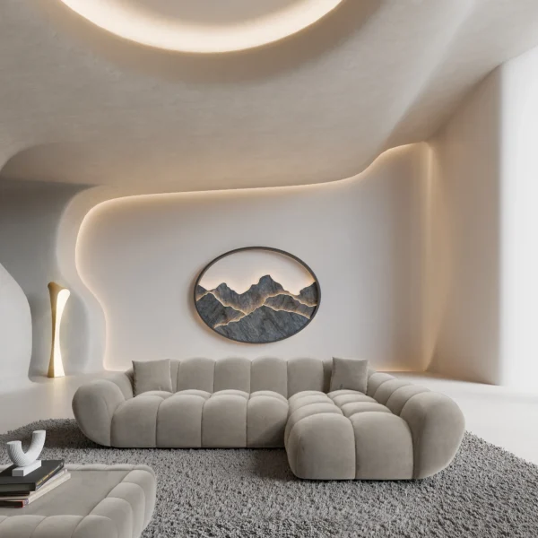 Samtstoff L-Form Sofa Liva – Taupe Right
