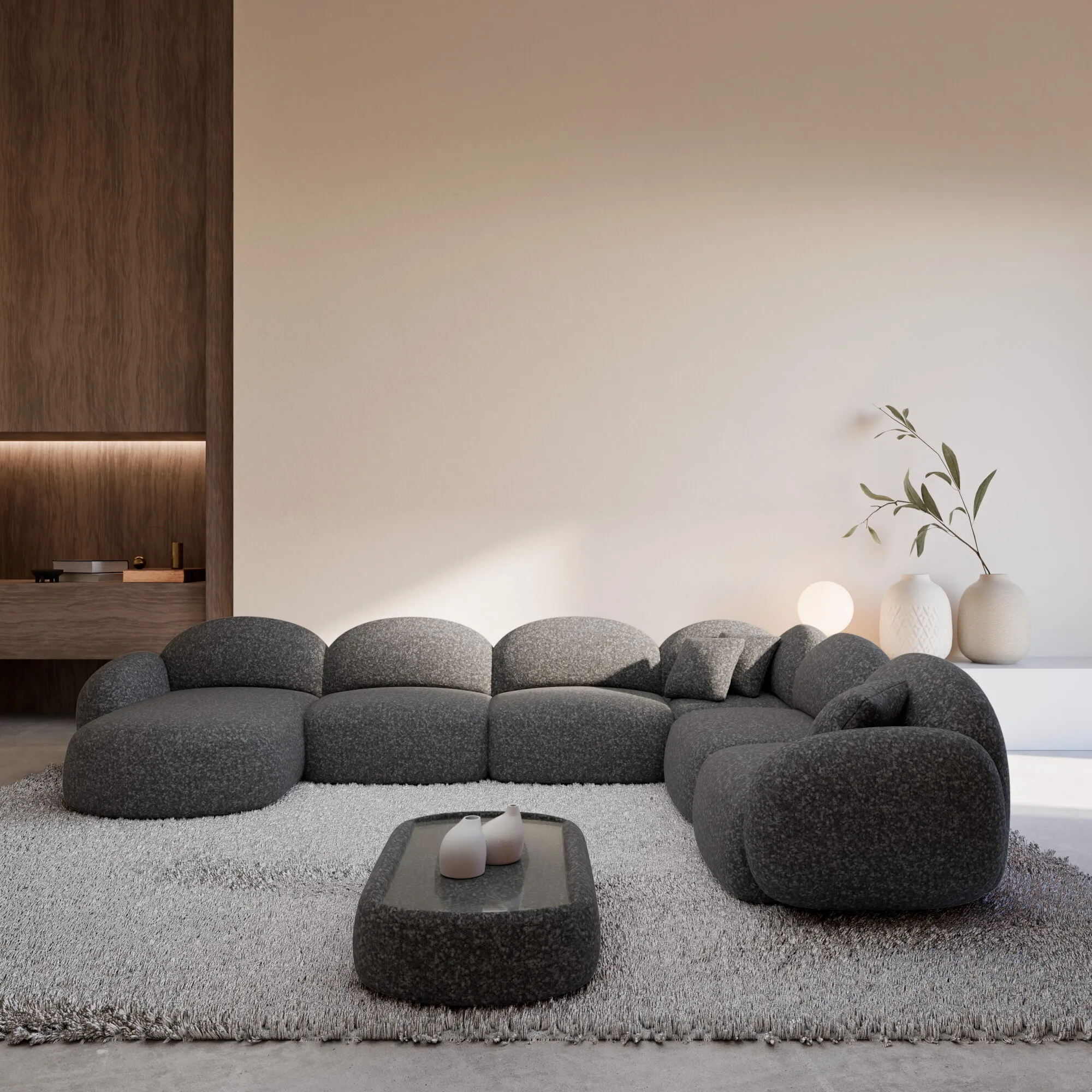 Bouclé U-Form XXL Wohnlandschaft Lumira – Bild 4