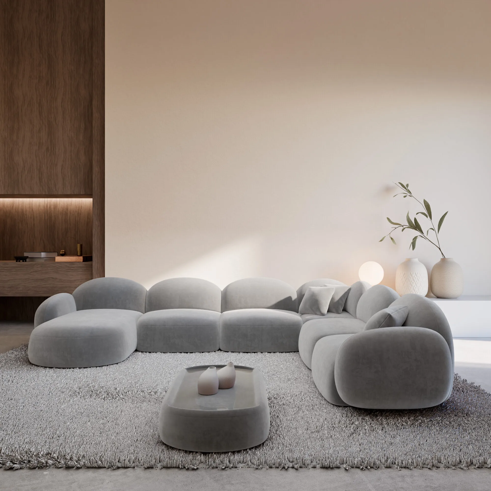 Samtstoff U-Form XXL Wohnlandschaft Lumira – Bild 20