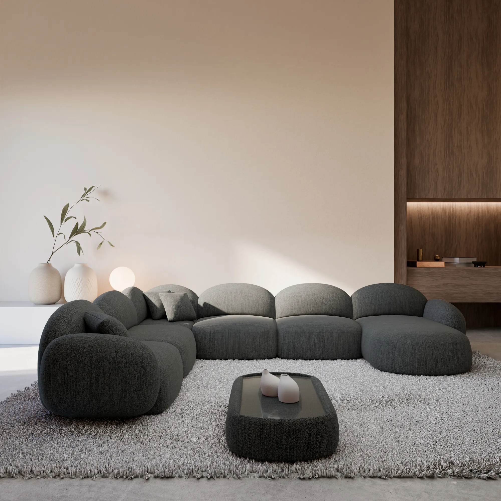 Strukturstoff U-Form XXL Wohnlandschaft Lumira – Bild 13