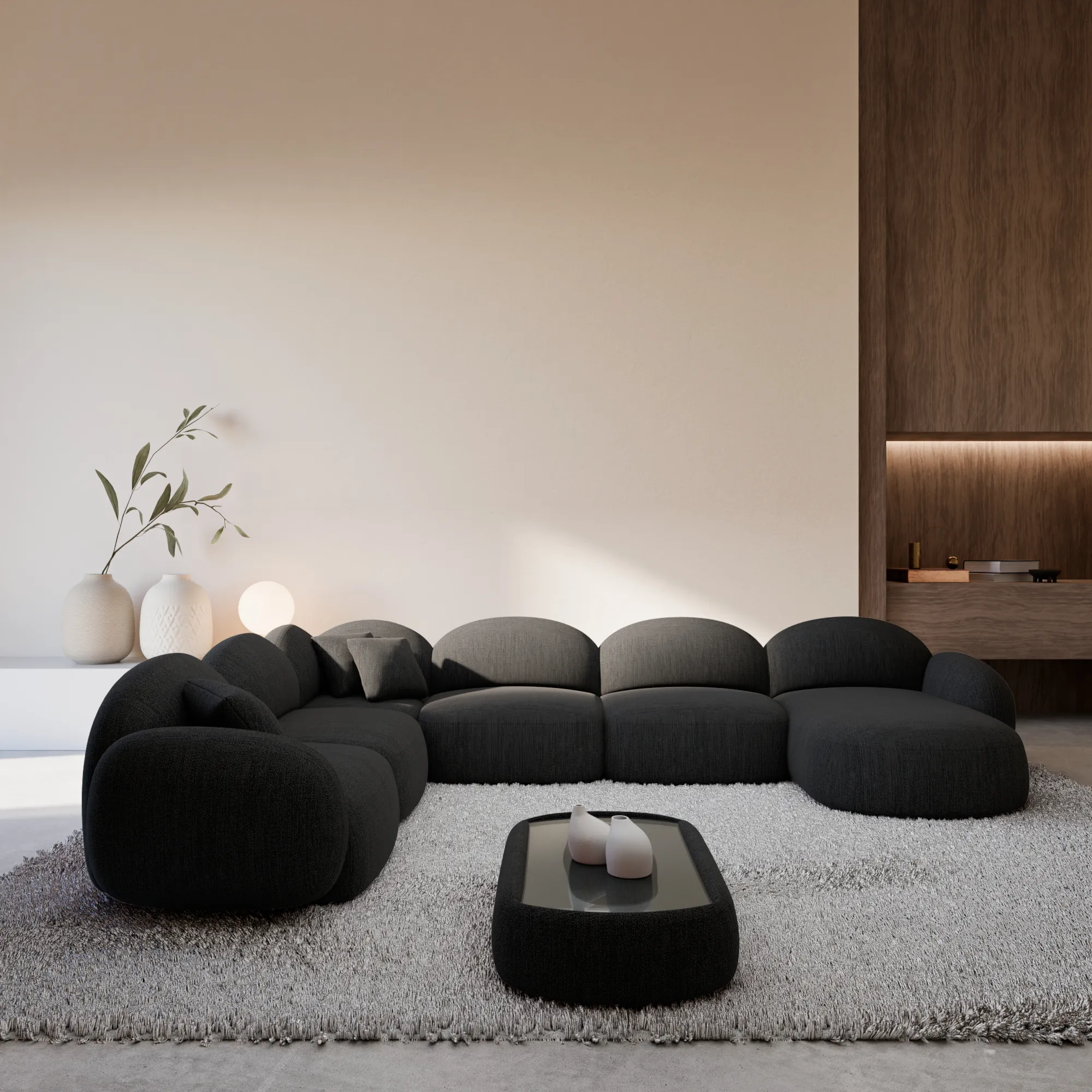 Strukturstoff U-Form XXL Wohnlandschaft Lumira – Bild 15