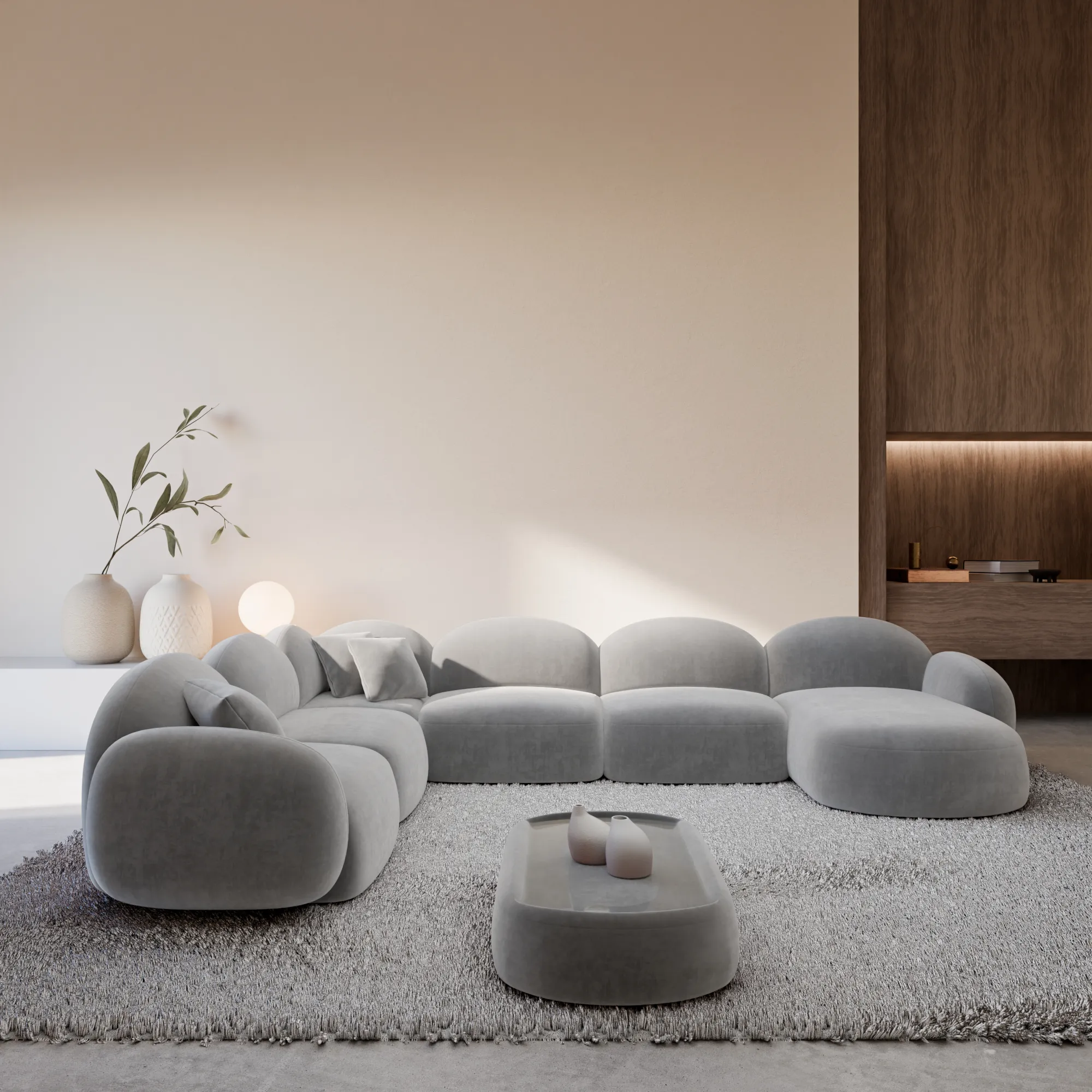 Samtstoff U-Form XXL Wohnlandschaft Lumira – Bild 8