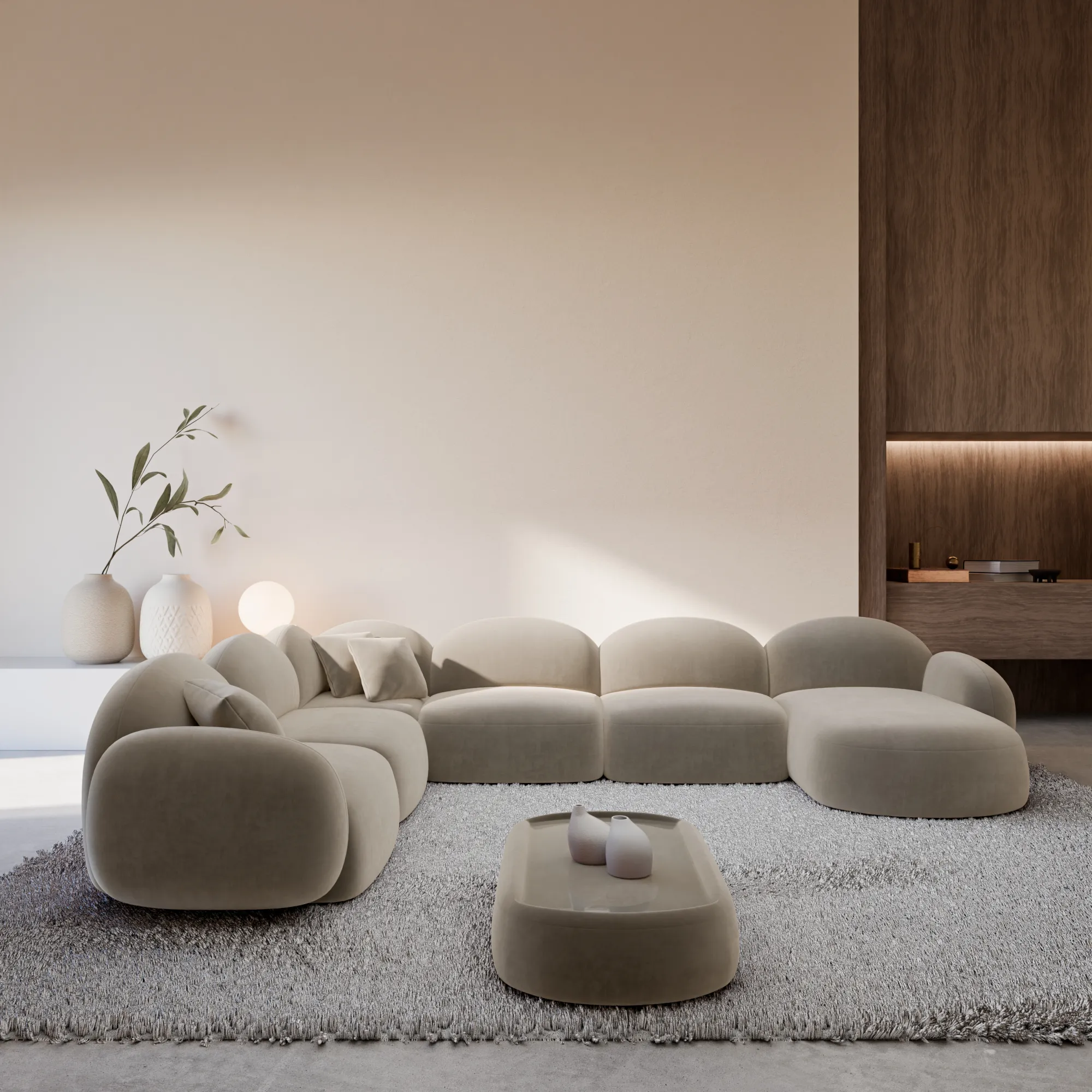 Samtstoff U-Form XXL Wohnlandschaft Lumira – Bild 13